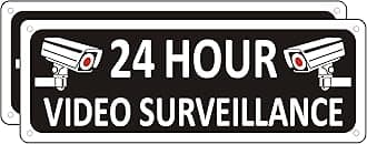 Security Camera Sign Metal, (2 Pack) Video Surveillance Signs for Home, 10" x 3.5" Black Camera in Use Sign Outdoor, Aluminum Warning Security Signs for House