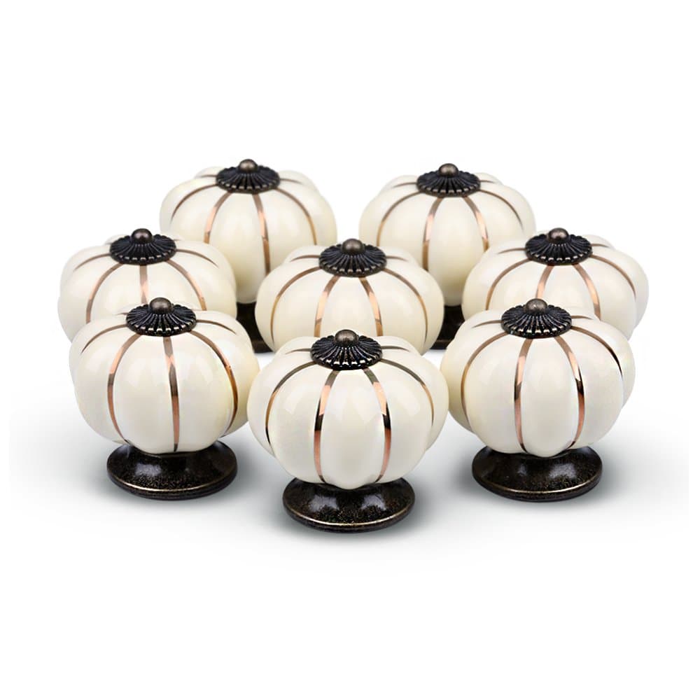 YDO(TM) Pumpkin Knobs Ivory Kitchen Cabinet Pull Ceramic Handle 8pcs