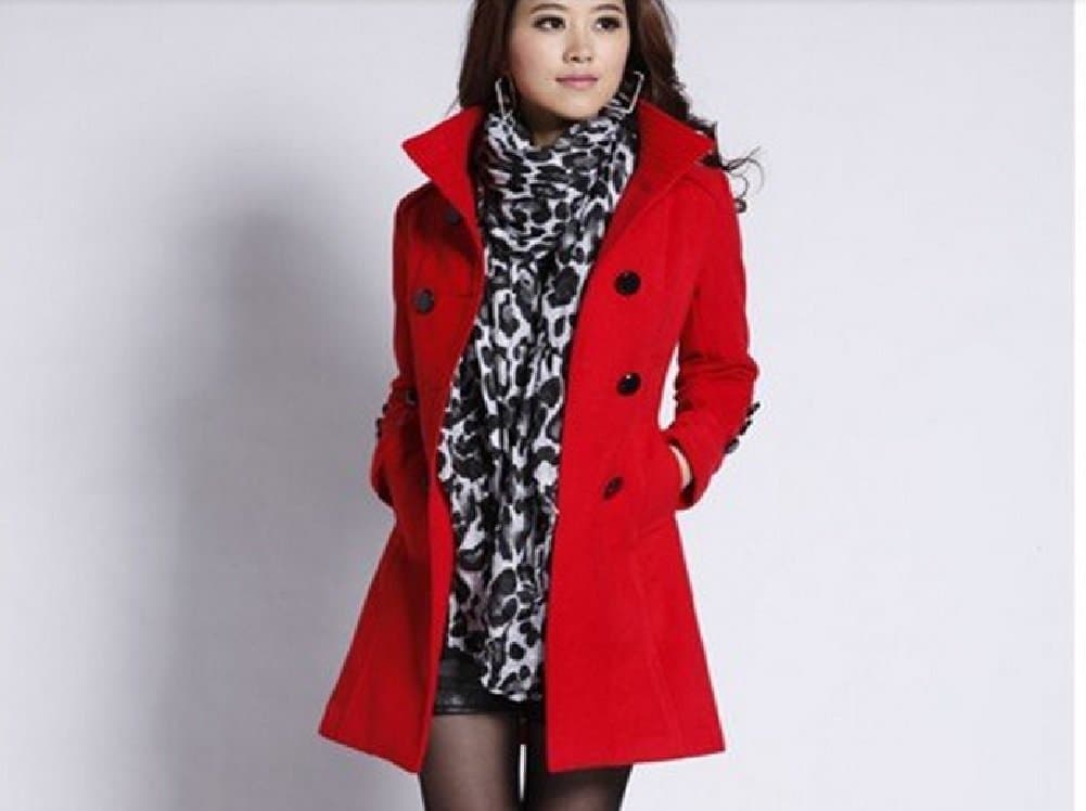 Women's Trench Coat With Good Quality Plus Long Woolen Winter Jackets - Red - Size XXL