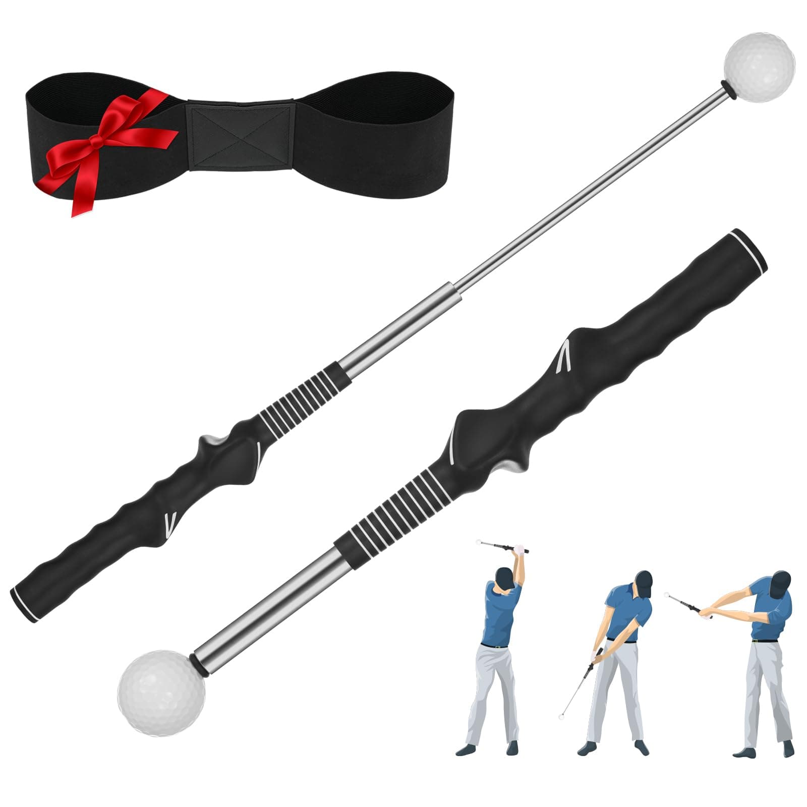 Left-Handed Golf Swing Trainer – Portable Grip Corrector with Click Feedback for Swing Speed, Power & Body Force, Retractable Design, Ideal for Indoor & Outdoor Practice