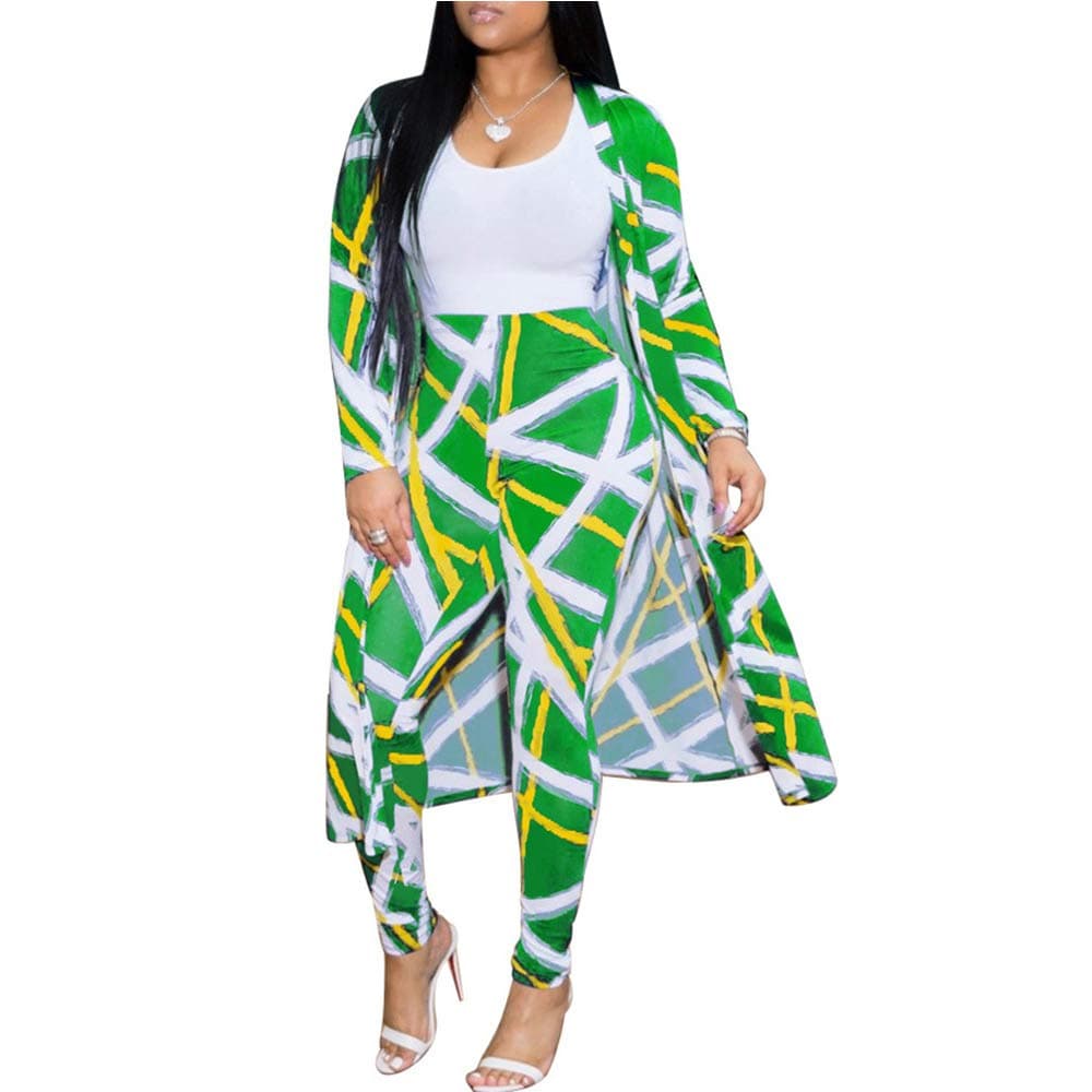 SHANWU Women's 2 Piece Set Tie Dye Printed Long Sleeve Cardigan High Waist Trousers Outfits