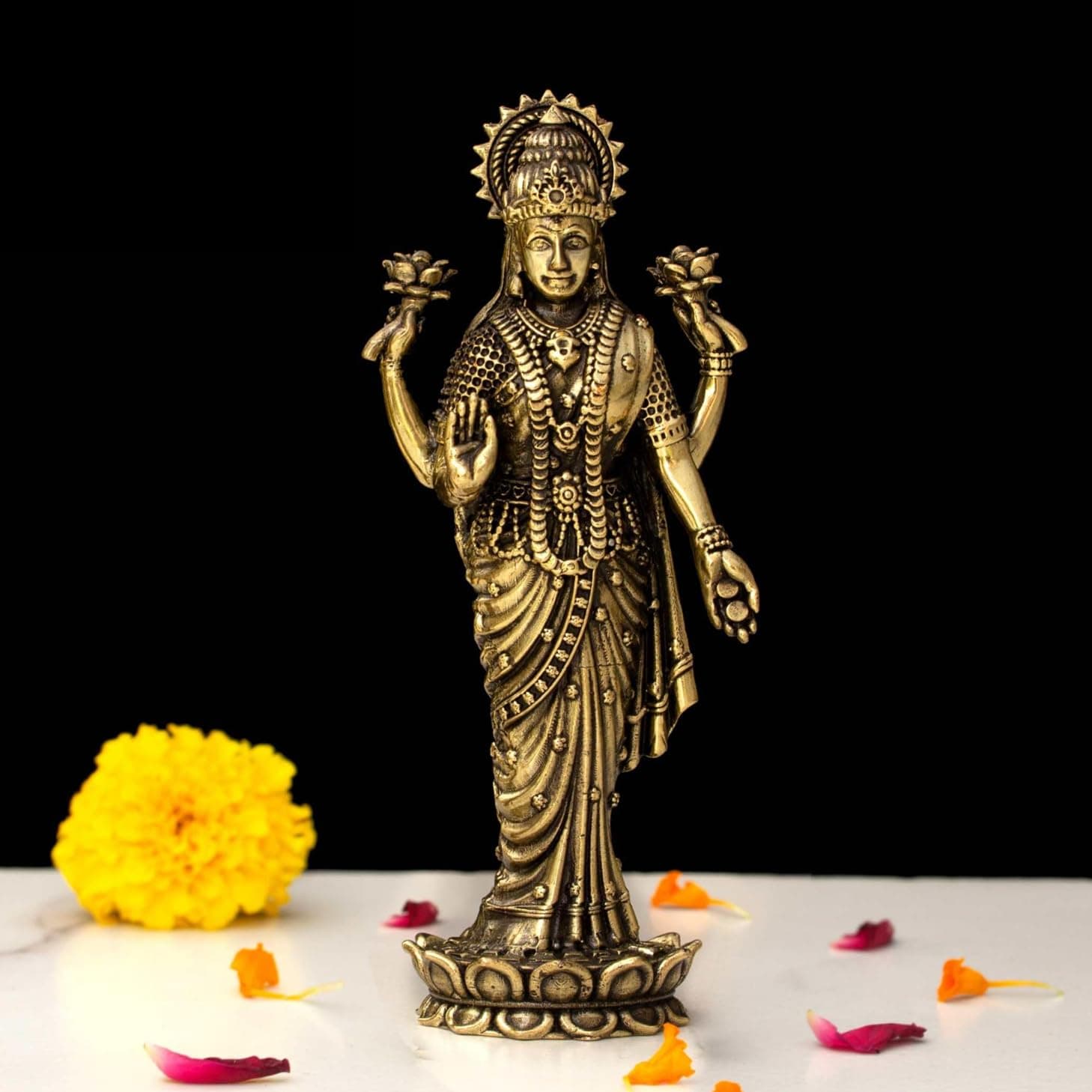 INDICAST Brass Goddess Laxmi Statue for Home Temple | 5" Standing Maa Lakshmi...