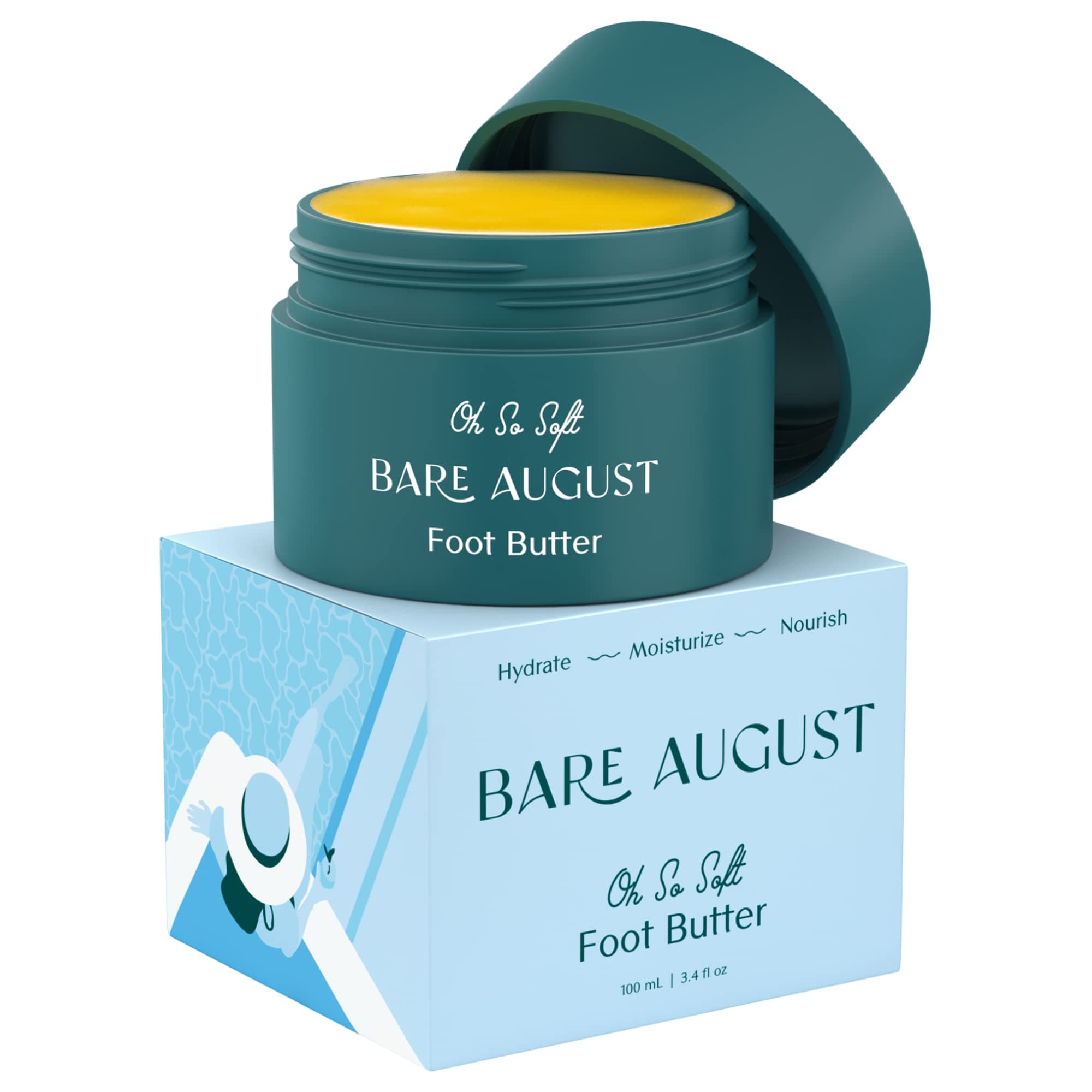 Bare August Foot Cream & Heel Balm Butter lotion for Soft, Smooth & Healthy Feet - Foot Moisturizer and Callus Cream Softener to Repair Rough, Dry, Cracked Feet (3.4 fl oz)