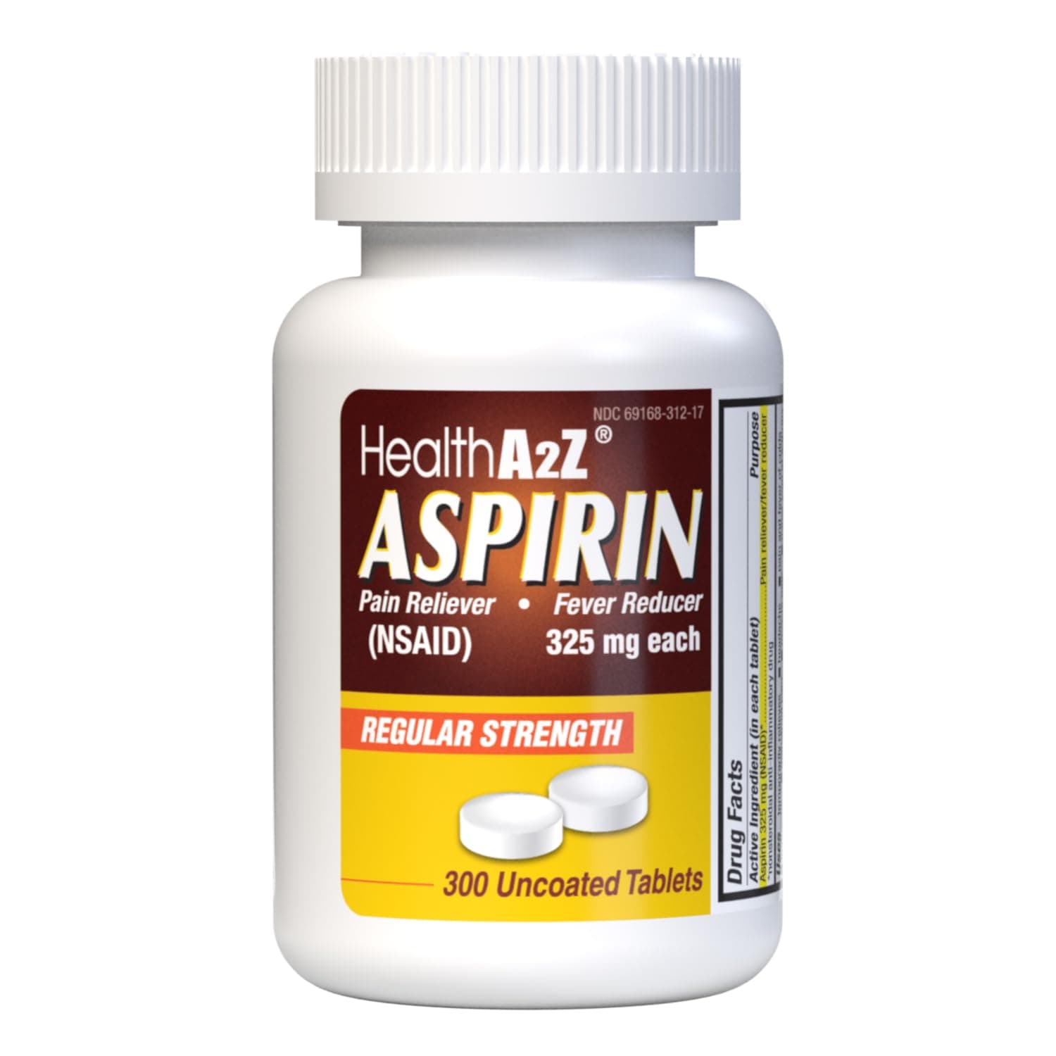 HealthA2Z® Aspirin 325mg | Uncoated Tablets |Original Strength | Pain Reliver | Fever Reducer | Compare to Bayer® Active Ingredients… (300 Counts)