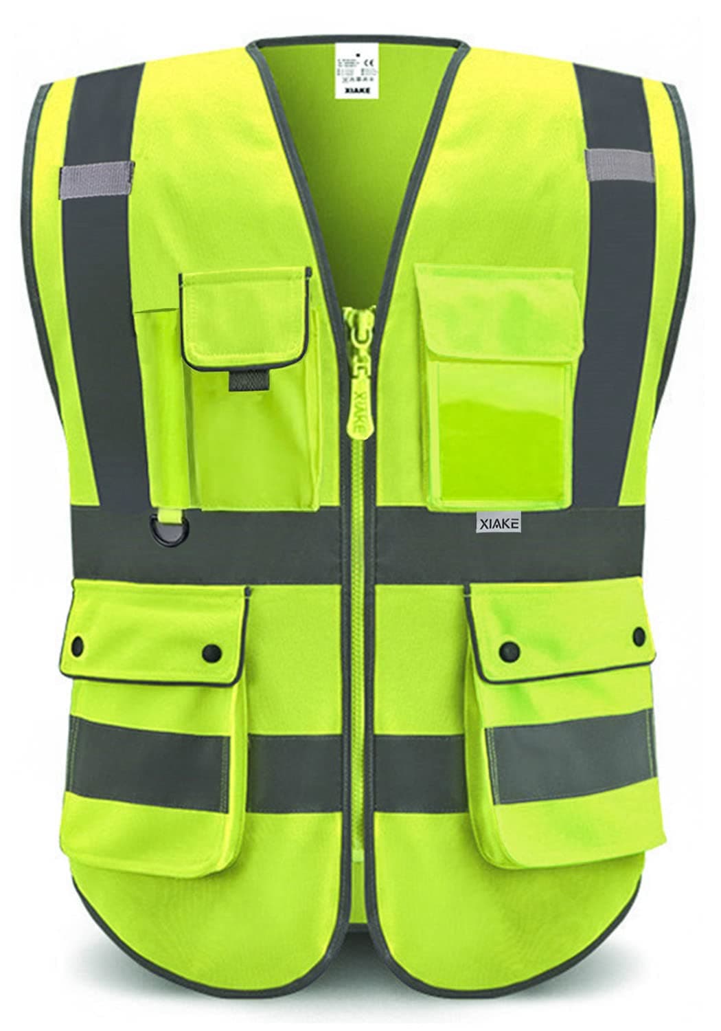 XIAKE Hi Vis Reflective Safety Vest with Pockets and Zipper for Men and Women, Meets ANSI/ISEA Standard, Yellow S3, Medium