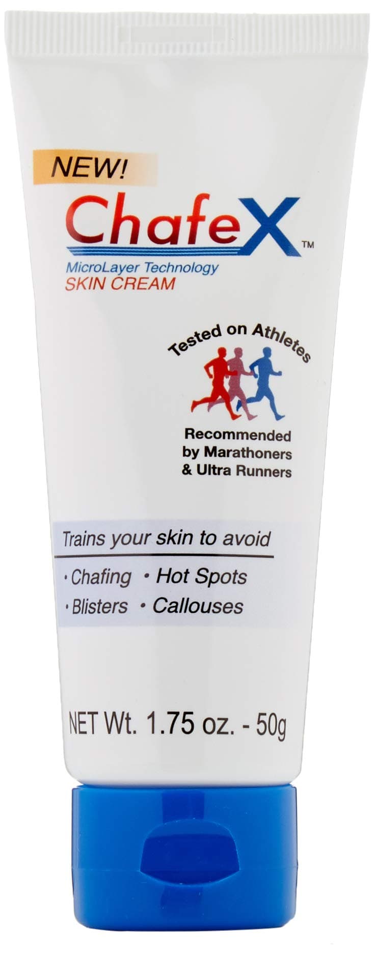ChafeX Anti-Chafing and Anti-Blister Skin Cream. Breakthrough Science Finally Ends Chafing and Blistering. No Wax, Silicone, Petroleum Products or Preservatives