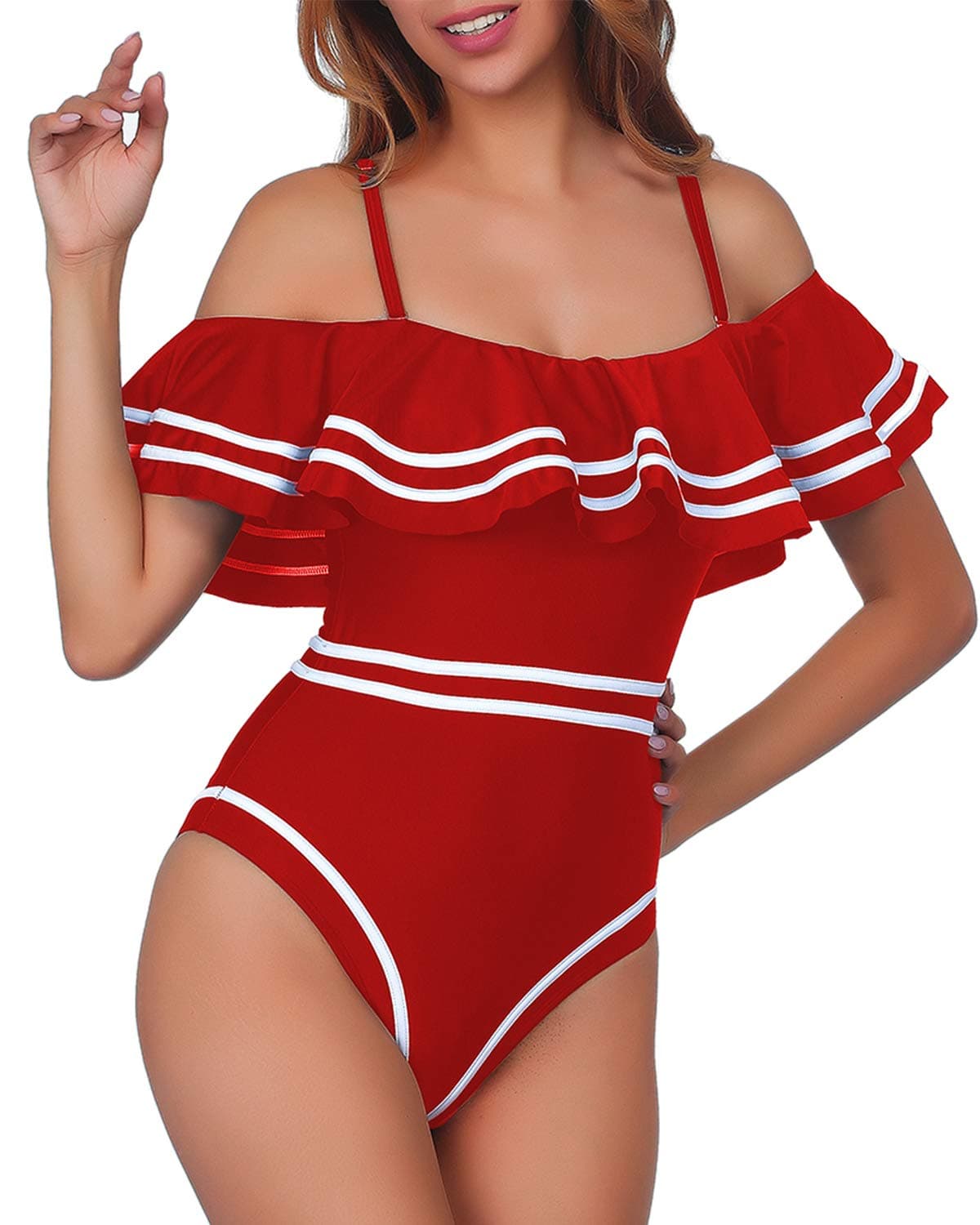 Elegant Taste Women's One Piece Swimsuit One Shoulder Ruffle High Waisted Bathing Suits