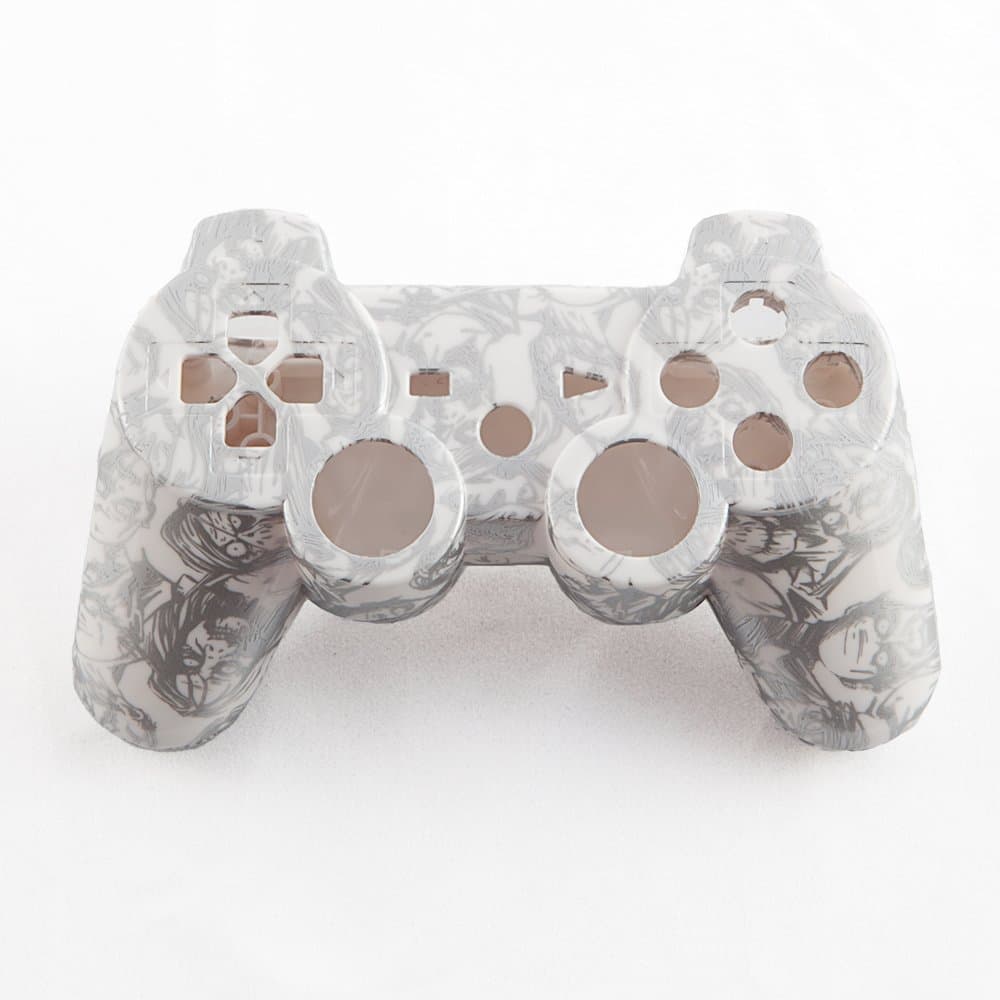 Silver Zombies on White Hydro-Dipped Custom Controller Shell for PS3