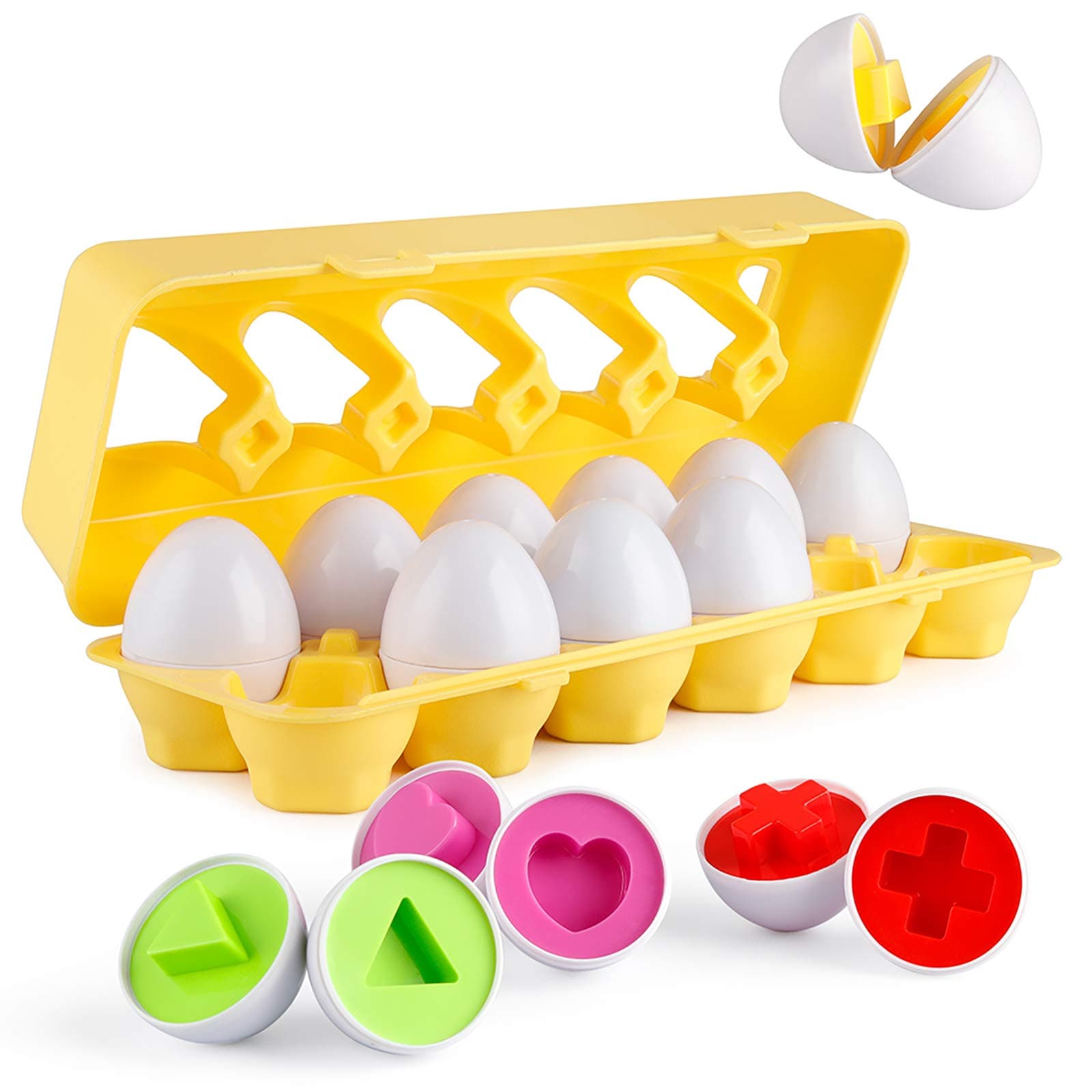 Coogam Matching Eggs 12 Pcs Set Color & Shape Recoginition Sorter Puzzle For Easter Travel Bingo Game Early Learning Educational Fine Motor Skill Montessori Gift For 1 2 3 Yrs Old Toddlers-Multicolor