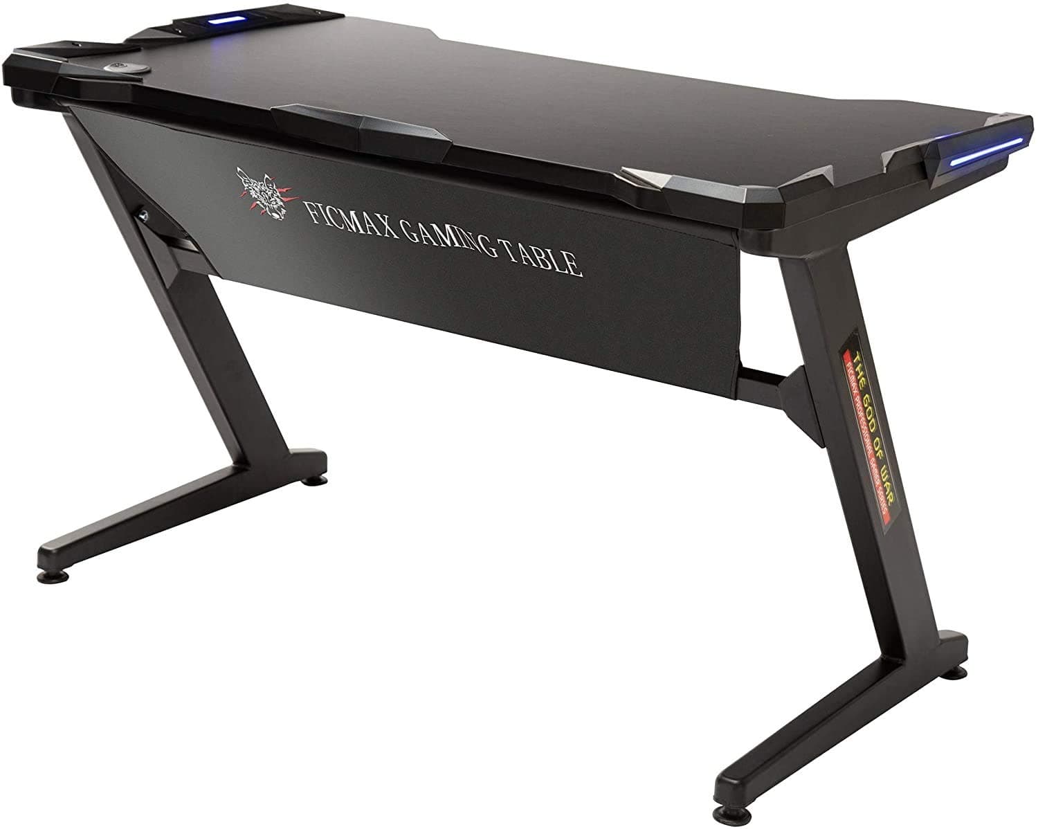 Ficmax Gaming Desk Z Shape Gaming Computer Desk with LED Light Pro Gamer Computer Table with Leather Fender Cloth Ergonomic PC Desk for Gamer Z Leg Home Office Desk E-Sport Gaming Desk (Black)