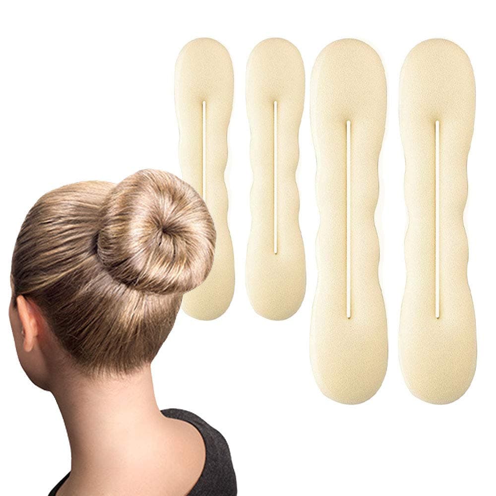 HAWWWY Kids & Adults Hair Bun Maker - Blonde Hair Donut Magic Bun Maker - DIY Shaper - Padding for Updos, Chignon, French Twist - Ballet Dancer Bun - Girls Hair Accessories (Pack of 4)