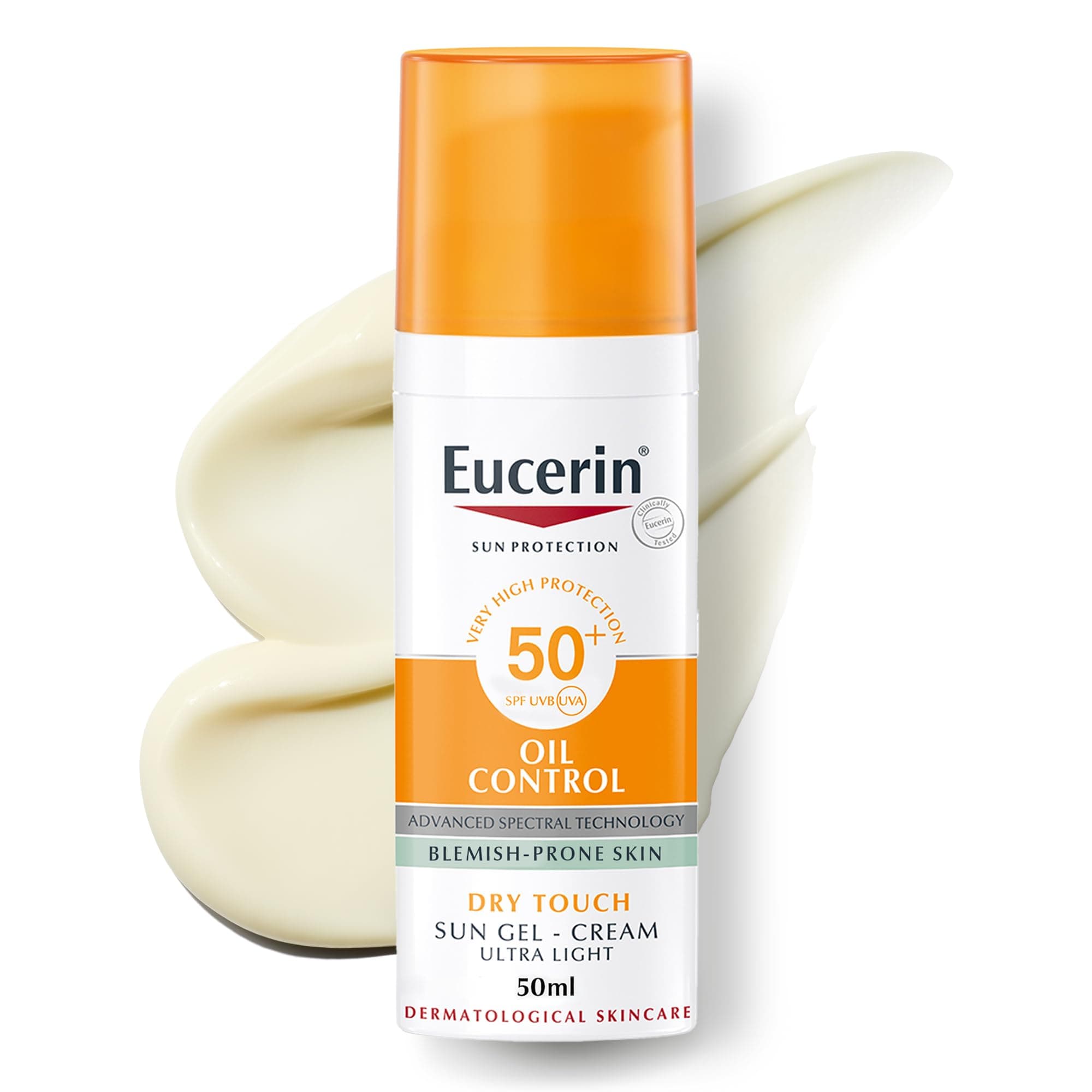 Eucerin Face Sunscreen Oil Control Gel-Cream Dry Touch, High UVA/UVB, SPF 50+, Light Texture Sun Protection, Suitable Under Make-Up, For Blemish-Prone Skin, 50ml