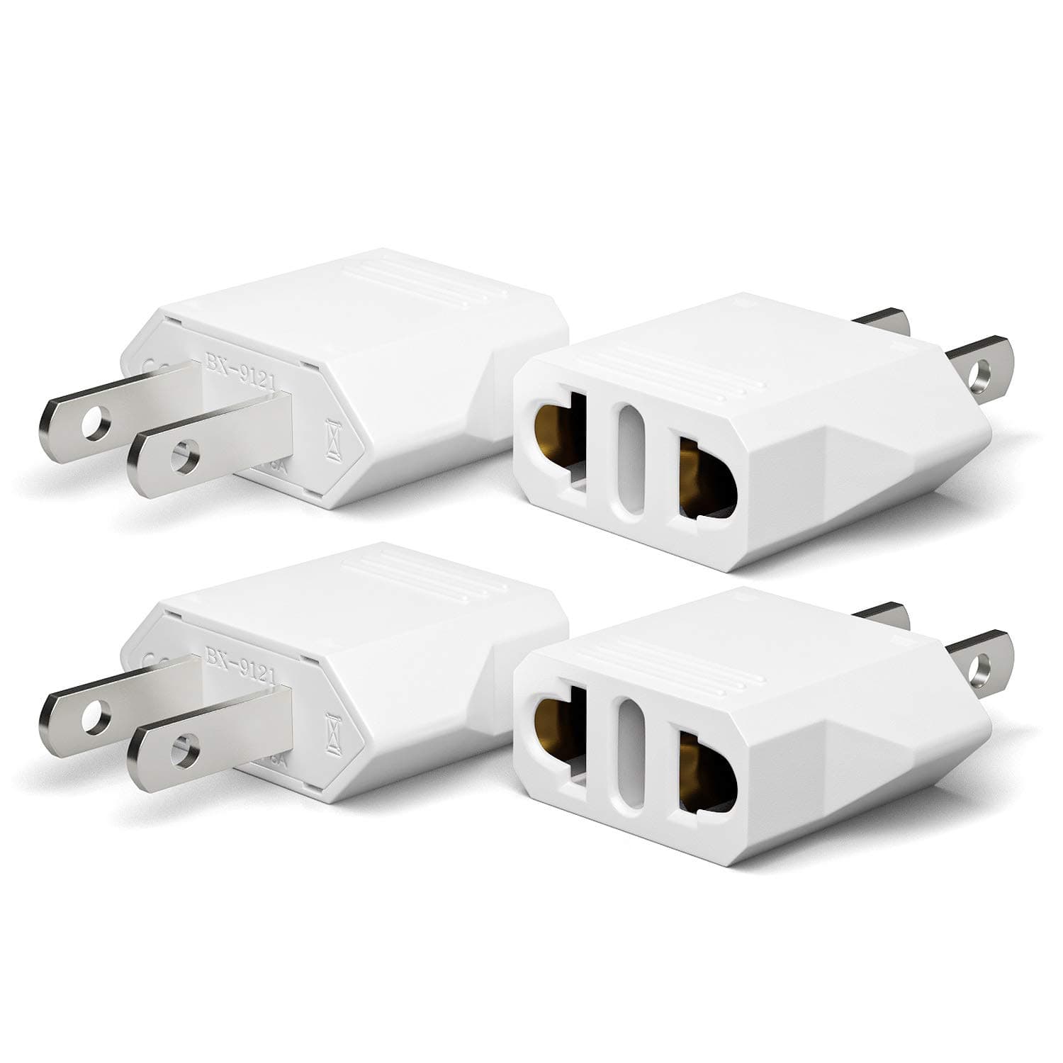 Unidapt US Plug Adapter, European to USA Travel Plug Adapter, Europe to America, Mexico, Japan, Canada Power Outlet Adapters Wall Plugs, Type A 4-Pack White