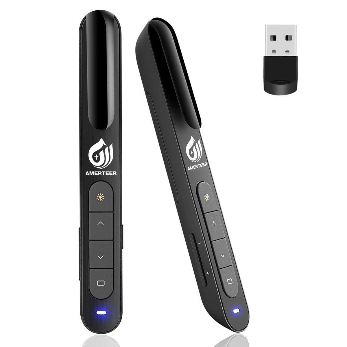AMERTEER RF 2.4GHz Wireless Presenter - Hyperlink Wireless Presenter Remote Presentation Pointer, Rechargeable Remote with Laser Pointer, PowerPoint Presentation Clicker with Red Laser Pointer