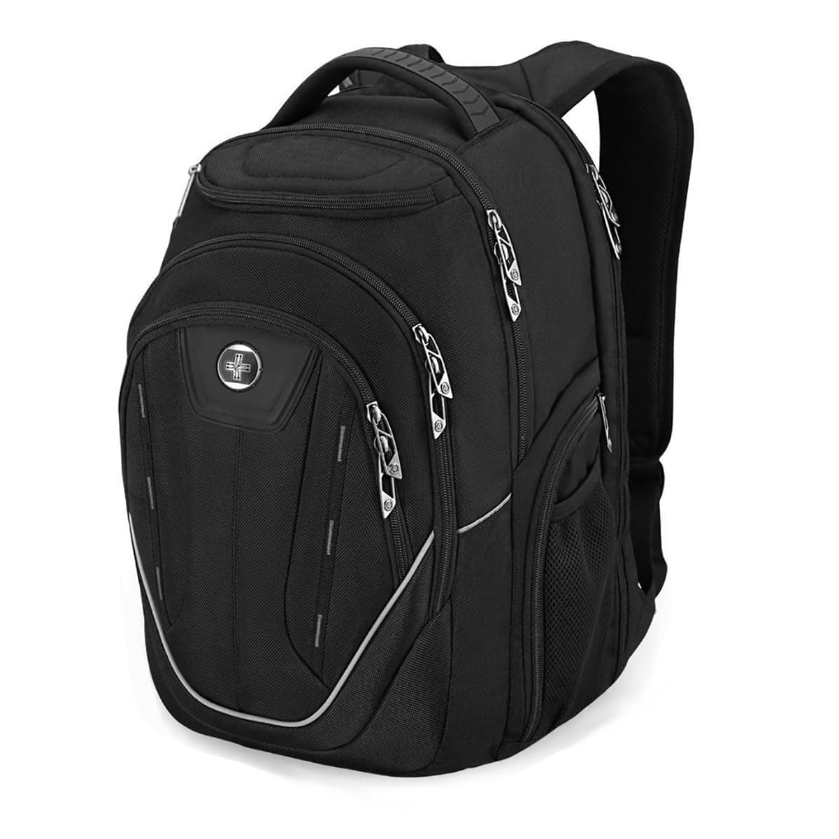 Swissdigital Design Large Travel Backpack For Men, TSA-Friendly Business Laptop Backpack, USB Charging Port，RFID Protection Tech Backpack Fits 15.6Inch Laptop Black/Grey | J16BTF-02