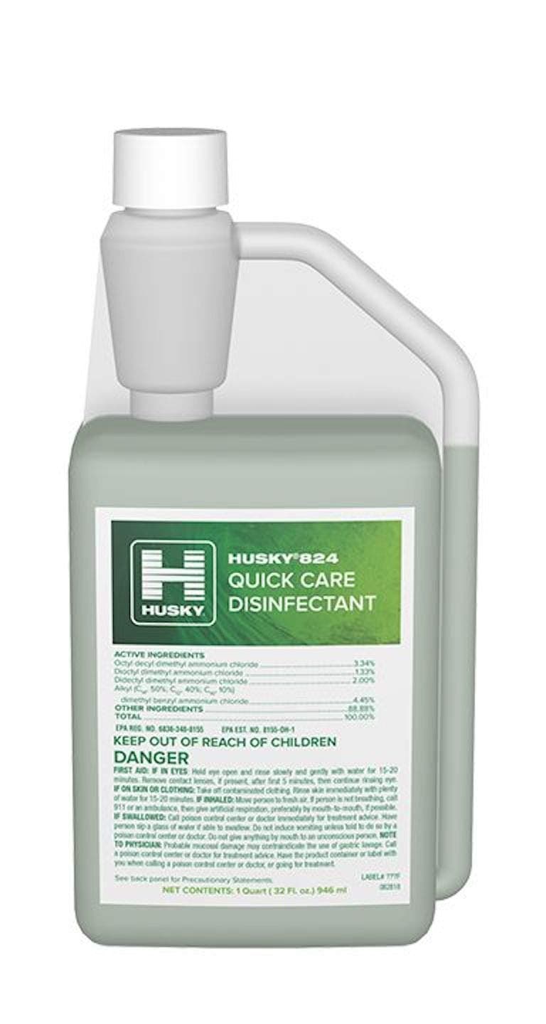 Husky Quick Care 824 Concentrated, No-Rinse Disinfectant, Virucide*, Makes 16 Gallons, Useable on Soft and Hard Surfaces, 32 oz. Bottle