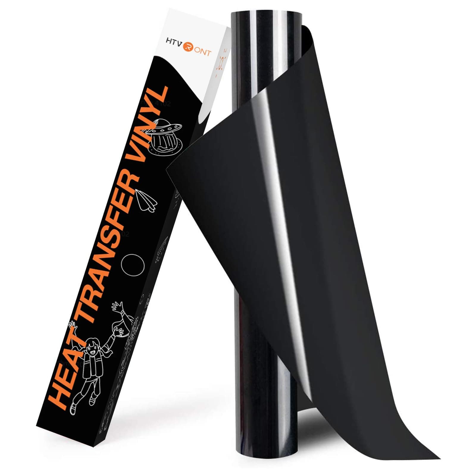 HTV Heat Transfer Vinyl Roll- 12" x 8ft Black HTV Vinyl for Shirts, Iron on Vinyl for All Cutting Machine - Easy to Cut & Weed for Iron Design (Black)