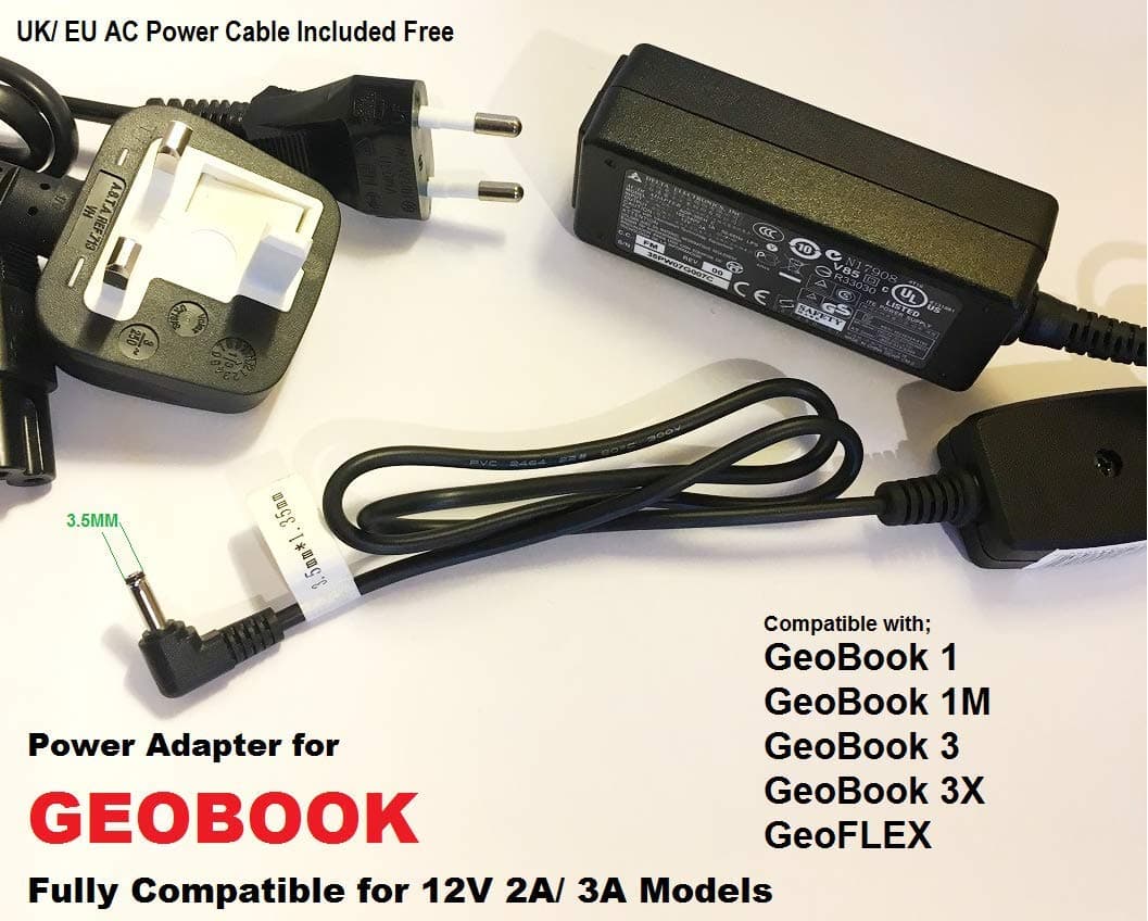 12V Charger for GeoBook 3, 3X, 110, 140, 340, 1E, 2E, 140X, GE127, GeoFLEX, Geopad 110, 220