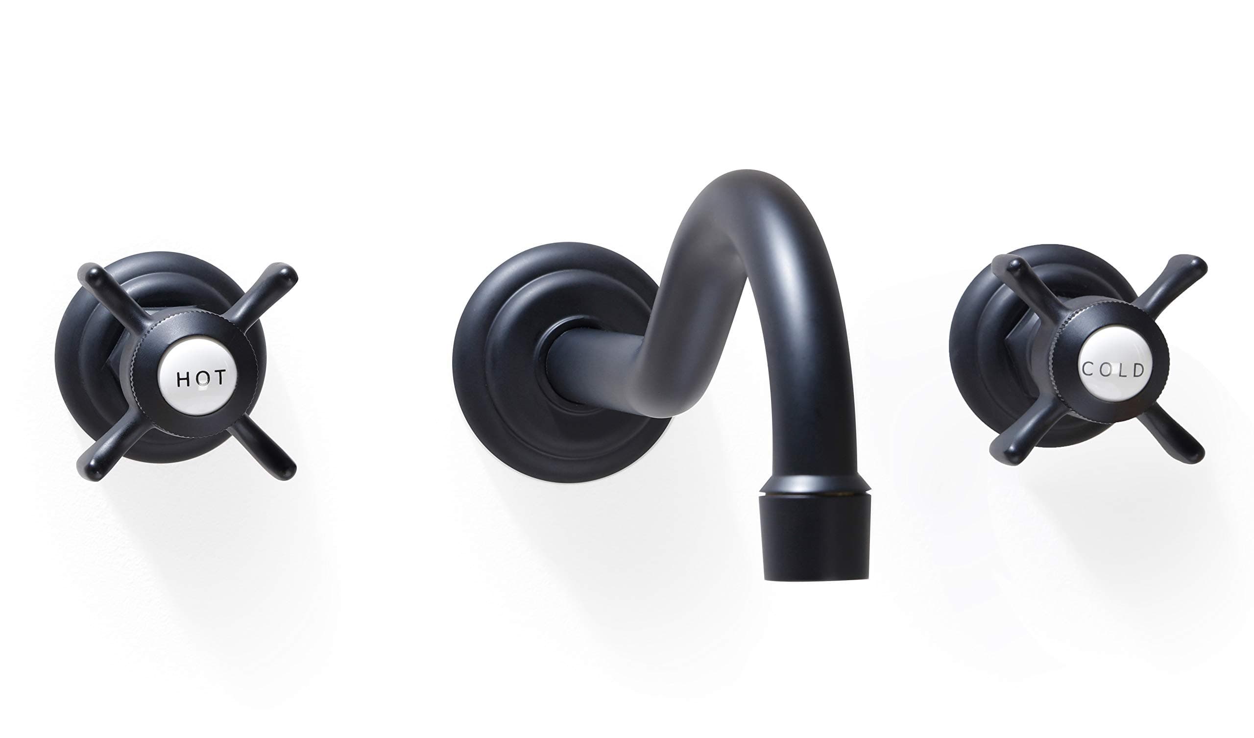 SITGESAntique Wall Faucet,Two Handle Bathroom Sink Wall Mount Faucet with Rough in Valve included,Matte Black