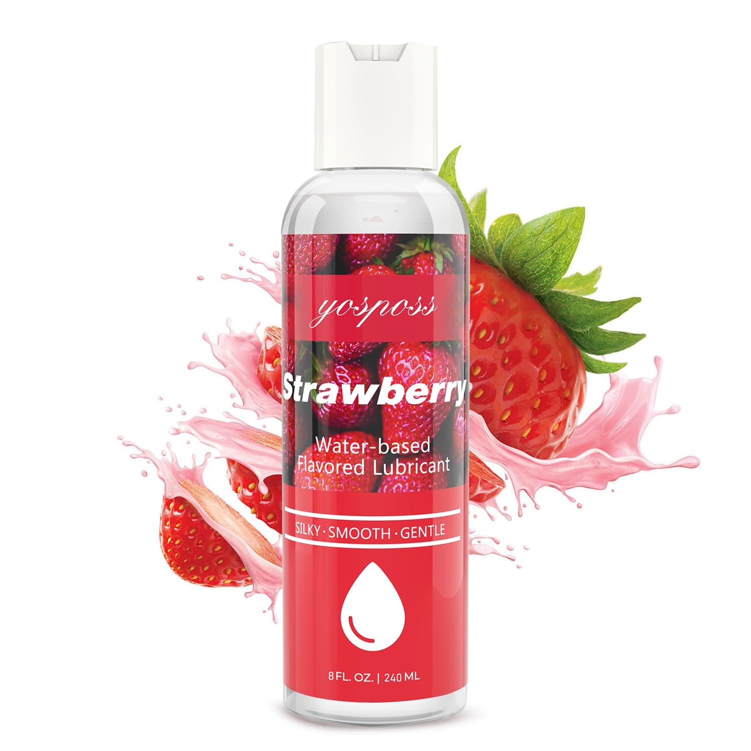 Strawberry Flavored Water-Based Lubricant 8 Fl Oz, Silky Smooth Personal Lube for Women, Men and Couples, Sugar-Free, Non-Staining