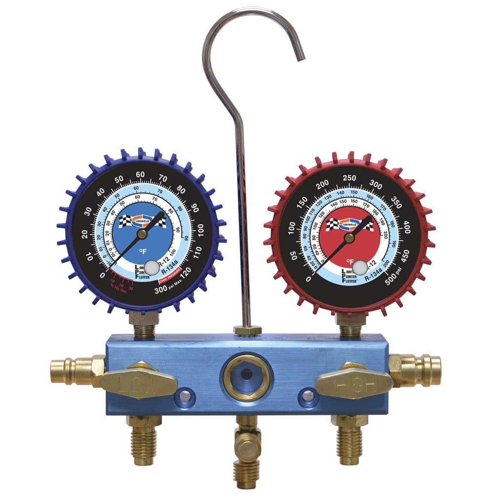 Uniweld 90007 Automotive Anodized Aluminum Block Manifold with 3-Feet Hoses and Manual Couplers