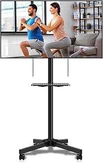 Suptek Portable TV Stand on Wheels, Mobile Tall TV Stand with Shelf for Most 21-60 inch Flat Curved TVs, Holds up to 35kg, High TV Cart Max VESA 400x400 Black