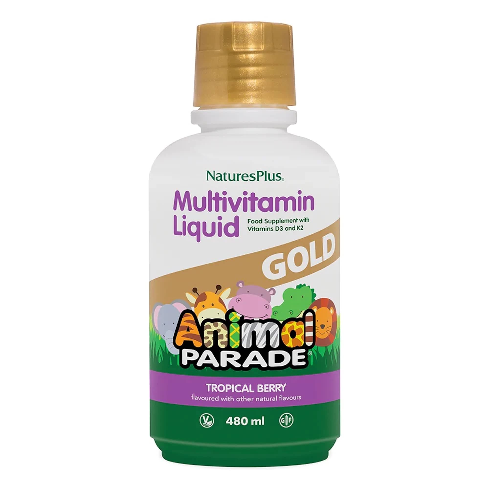 Animal Parade Gold Children's Liquid Multivitamin, 16 fl oz - Natural Tropical Berry Flavor - Immune Support Supplement - Gluten Free, Vegan - 32 Servings