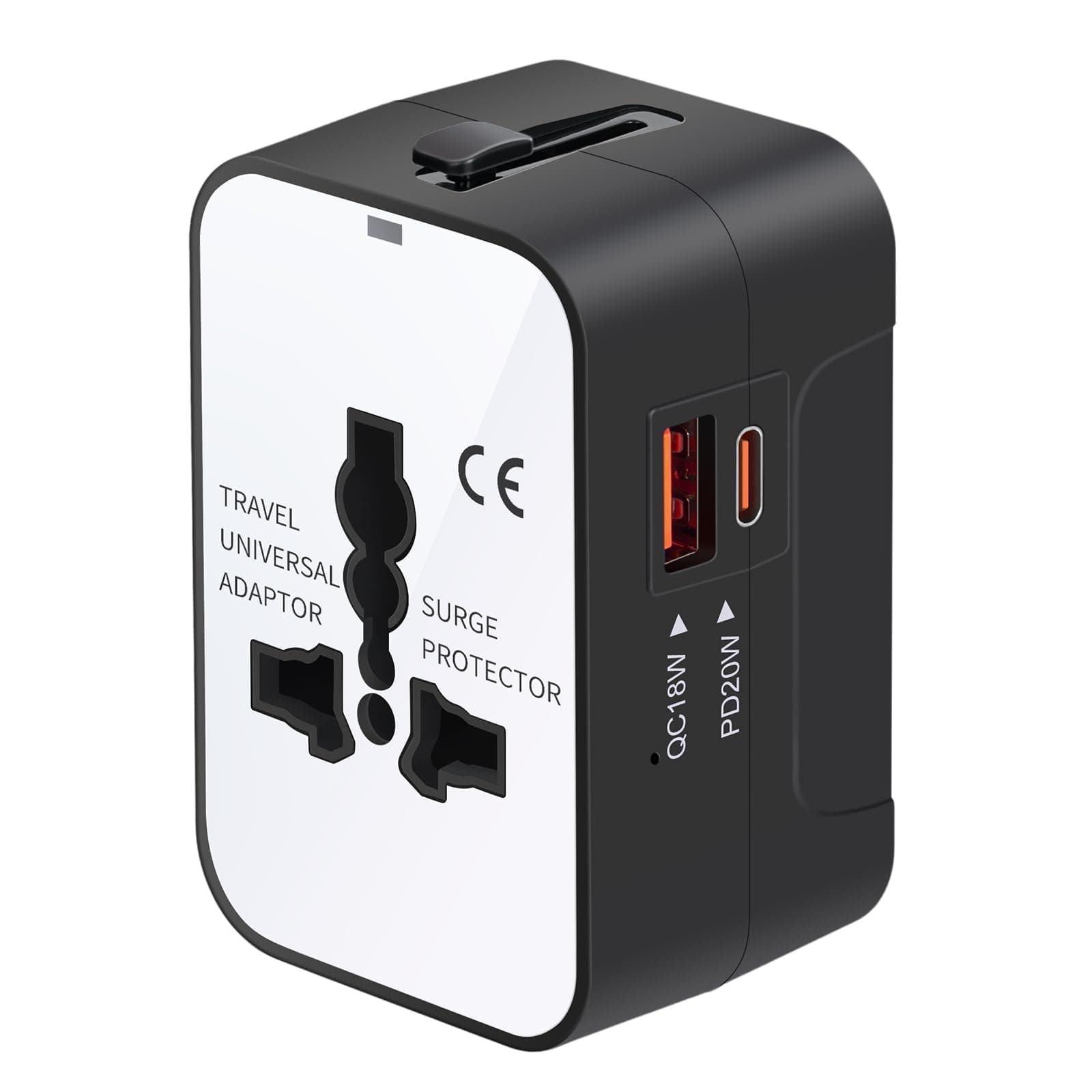 Travel Adapter Fast Charge, GaN Worldwide All in One Universal Travel Adapter with PD3.0 Type C & USB-A Quick Charging Portable Wall Charger AC Power Plug Adapter for USA EU UK AUS, White