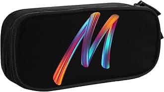 Cute Initial Pencil Case for Kids Students, Large Capacity Pencil Pouch for Boys Girls, Letter Design Pencil Box Pen Bag Office Stationery Organizer, Rainbow Letter M