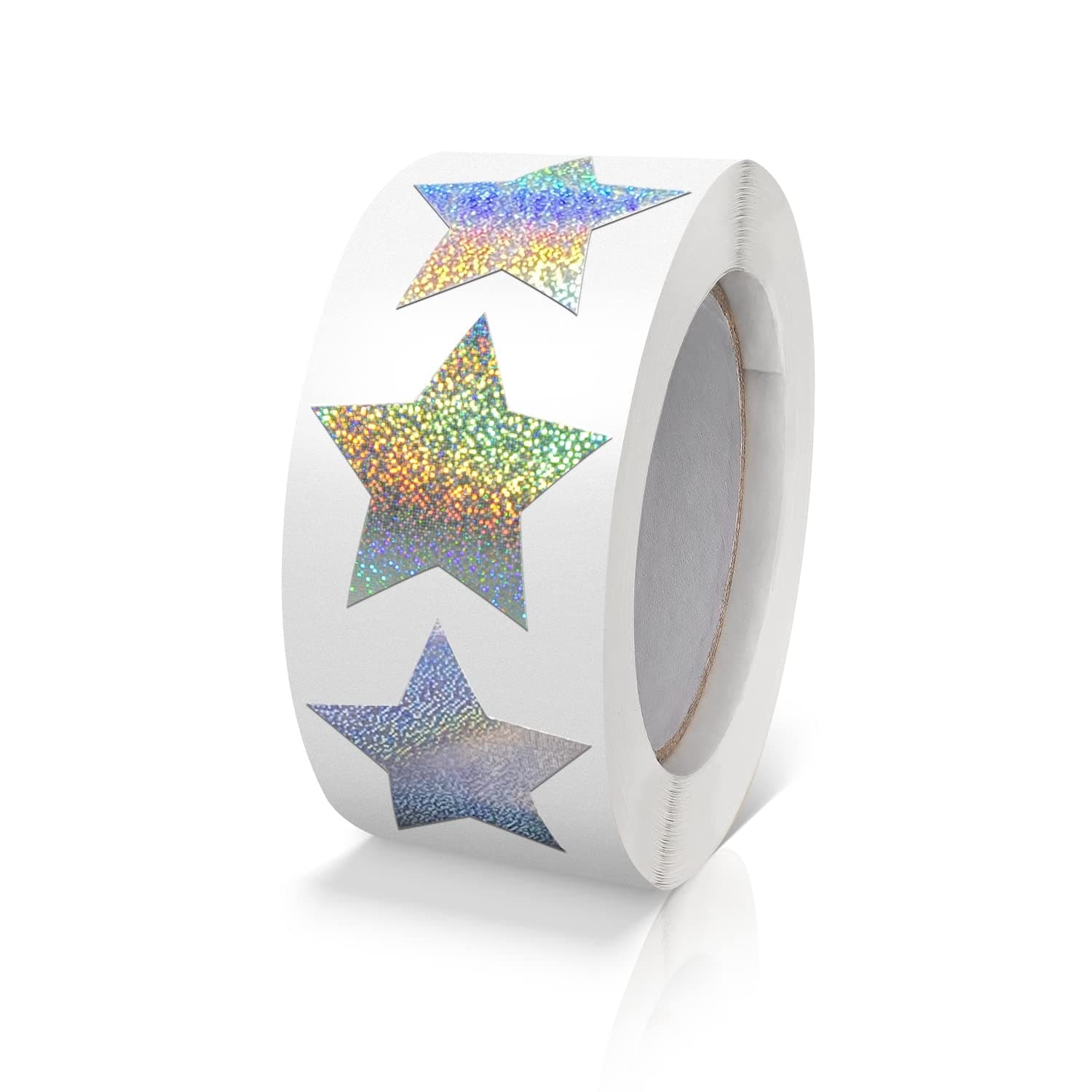 Silver Star Stickers Roll 1 inch Self Adhesive Sparkly Shiny Stars Labels Waterproof Removable for Children Teacher Business 500 PCS