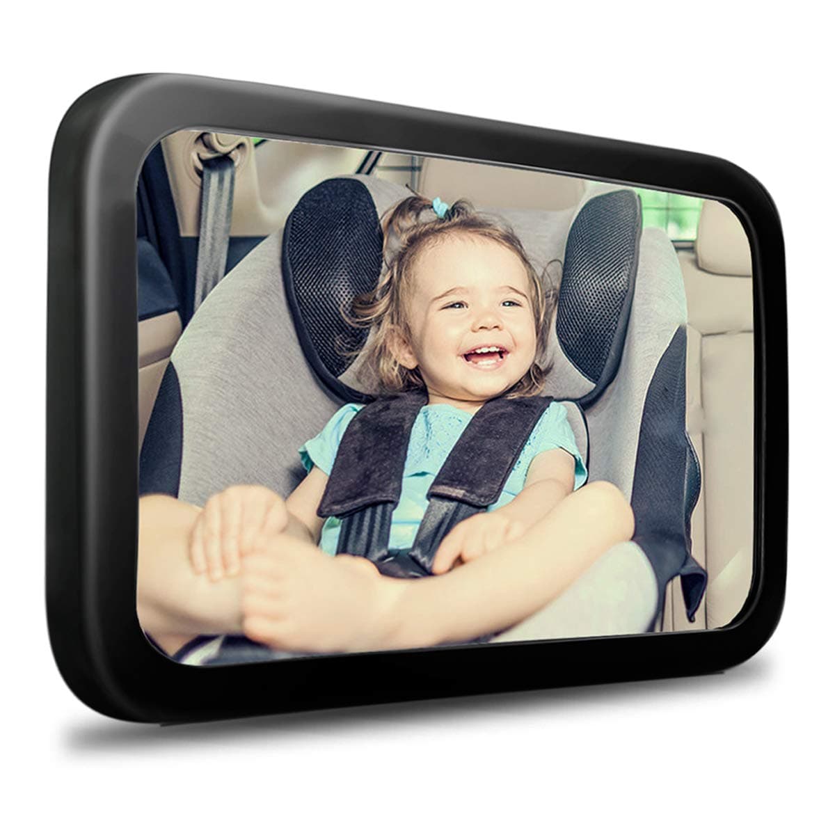SlaxCare Baby Mirror for Car, View Infant in Rear Facing Car Seat, Upgrade Straps, Shatterproof Glass and Adjustable Wide Clear View, Fully Assembled, Safety-Tested and Certified