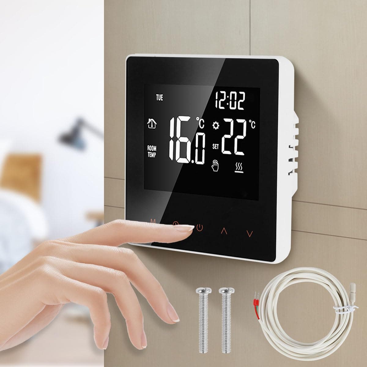 Digital Smart Thermostat, WiFi Thermostat 16A Programmable with LCD Touch Screen, Memory Function Temperature Controller, Digital Intelligent Wall Thermostat for Water Heating