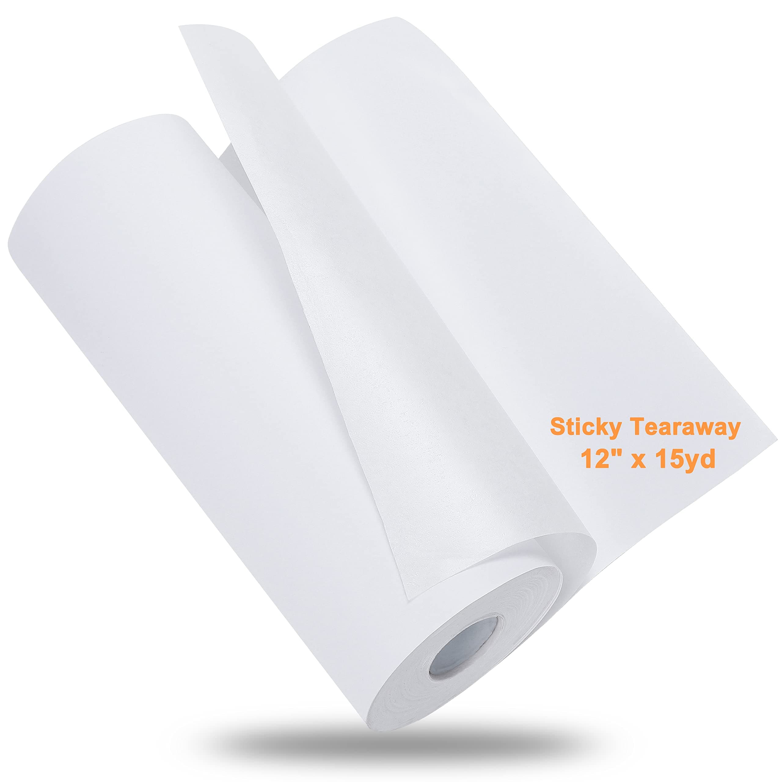 New brothread Sticky Self-Adhesive Tear Away Embroidery Stabilizer Backing 12" x 15 Yd roll - Medium Weight for Napped Fabric & Hoop Less Embroidery
