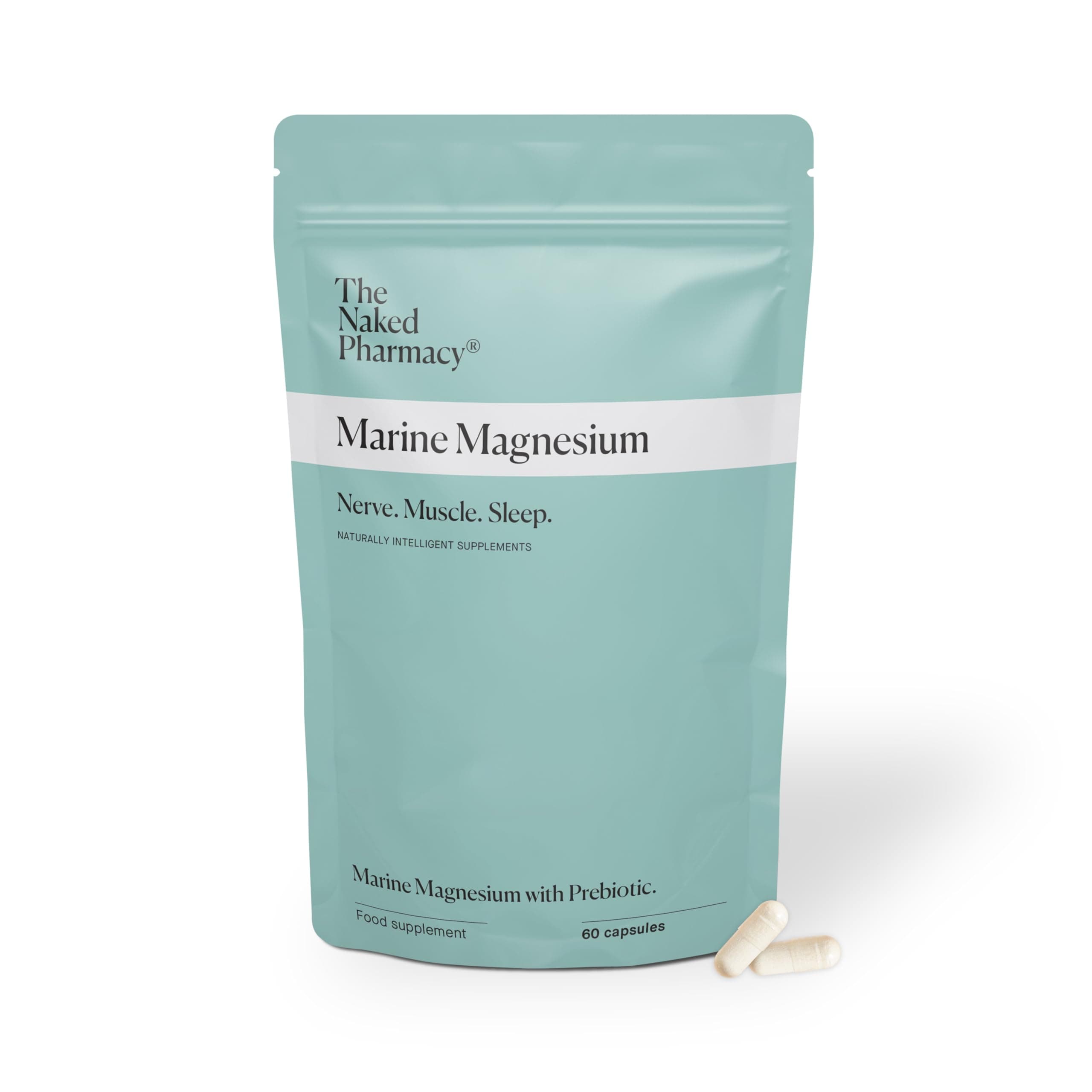 The Naked Pharmacy | Marine Magnesium | Sleep & Nerve/Muscle | Natural Supplements with Prebiotic Baobab | High Strength | No Additives | Vegan | 60 Capsules