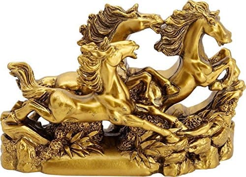 VASTU ART - Vastu Feng Shui Three Running Horses for Victory Horse Golden for Positive Energy Vibrations, Good Luck & Brings Prosperity & Wealth Decoration Showpiece, Plastic