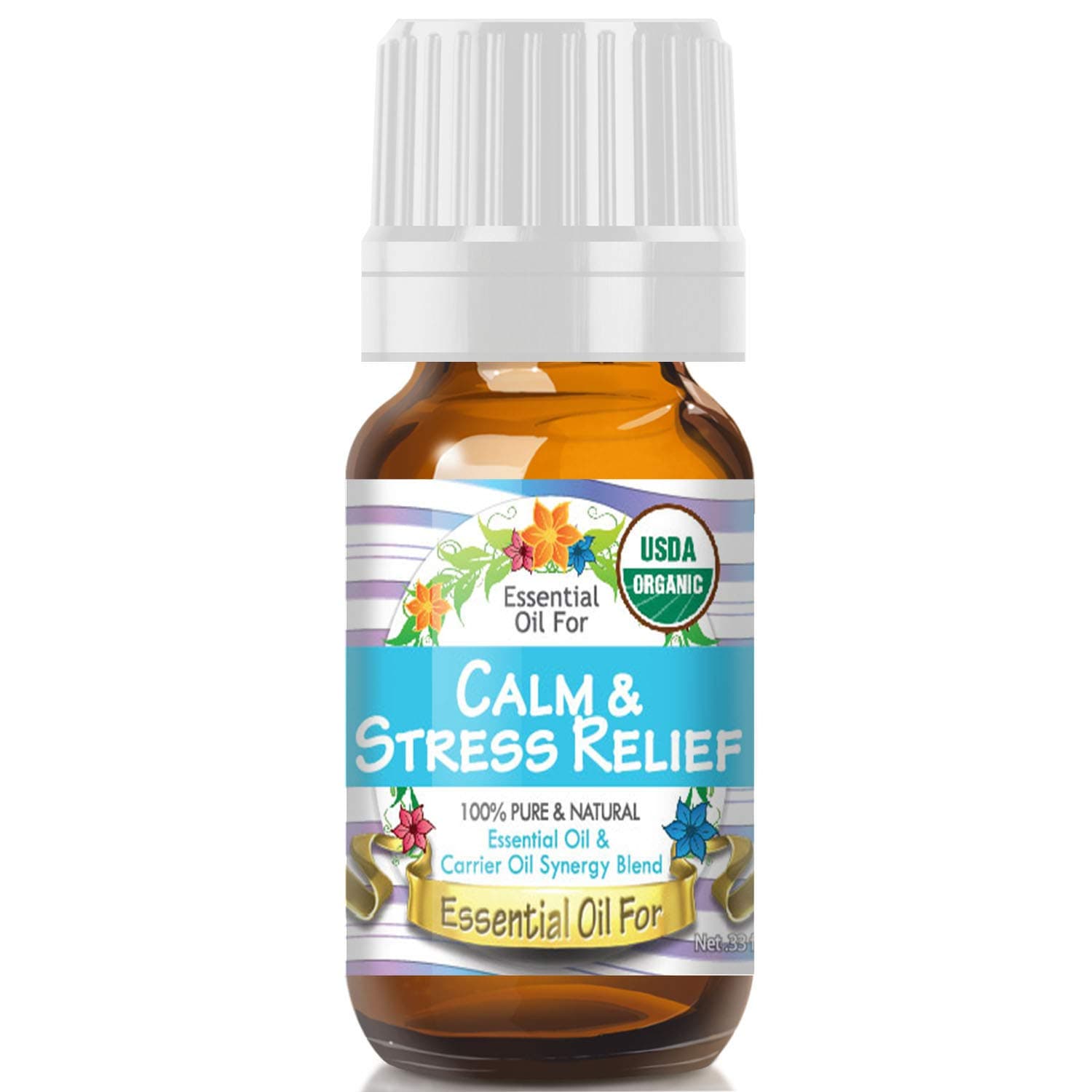 Keep Calm & Relieve Stress (USDA Organic - 100% Pure) Unique Blend of Essential Oils Recomended by Aromatherapists for Aromatherapy - 10ml