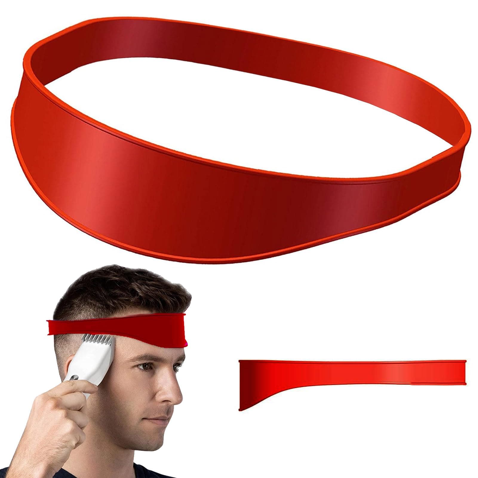 Neckline Shaving Template and Hair Trimming Guide, High-Grade Curved Silicone Headband for DIY Home Hair Trimming and Cutting,Home Haircuts Fade and Taper Guide for Clippers-(Red 1)