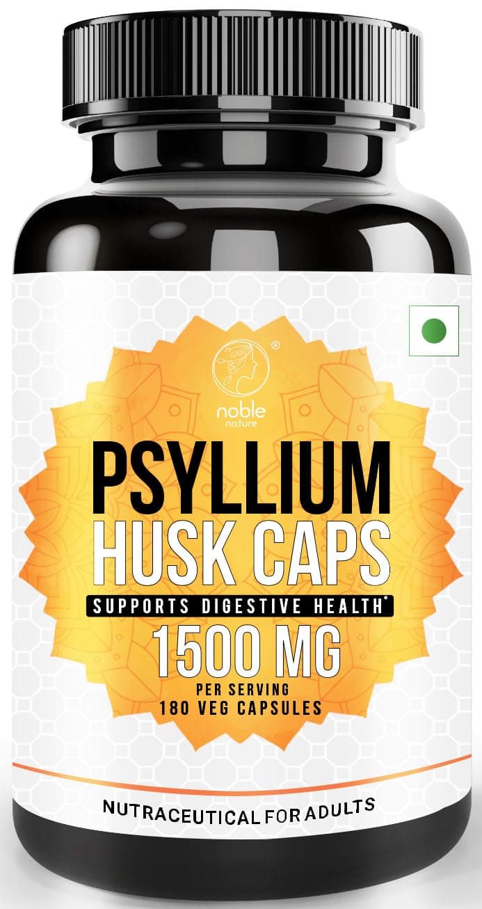Noble Nature Psyllium Husk Powder Supplement, 180 Capsules, Fiber for Digestive & Gut Health, Plant Based Fiber, Colon Cleanser