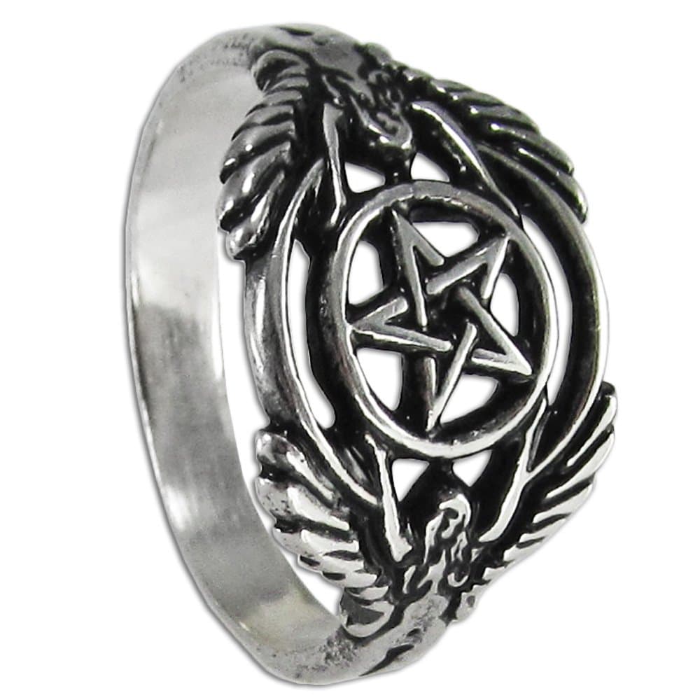 Sterling Silver Hermetic Guardian Angel Pentacle Ring (Size 4-12)