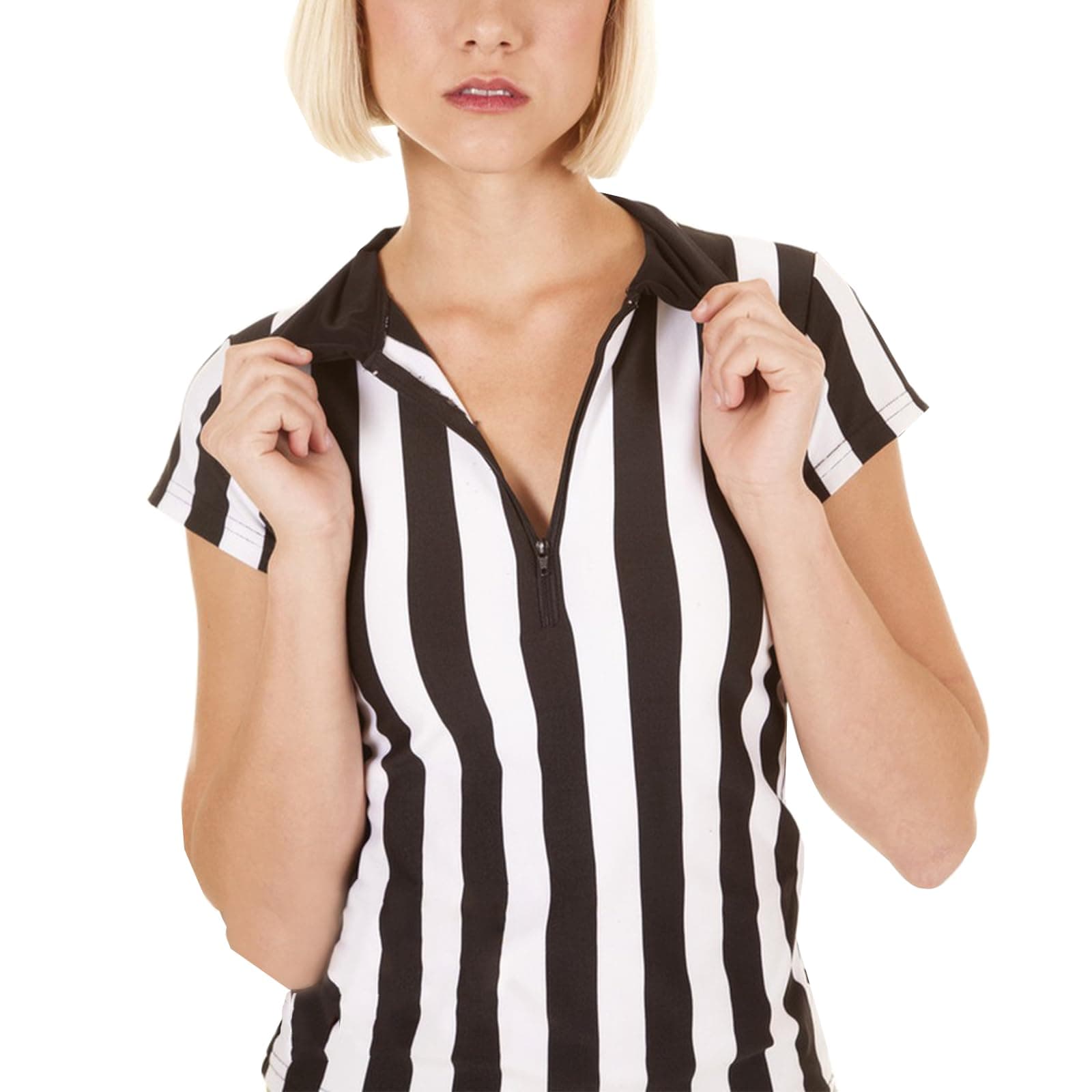 Women's Referee Shirt Official Black and White Stripe Ref Umpire Jersey for Basketball Football Halloween Costume