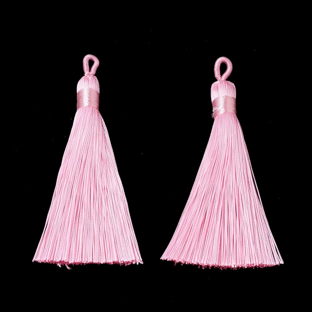 5pcs Light Pink Silky Soft 8cm-9cm Bell Tassels with Hanging Loops for Bookmarks Jewellery Keychains Pendant Decoration Crafts (Anniversary)