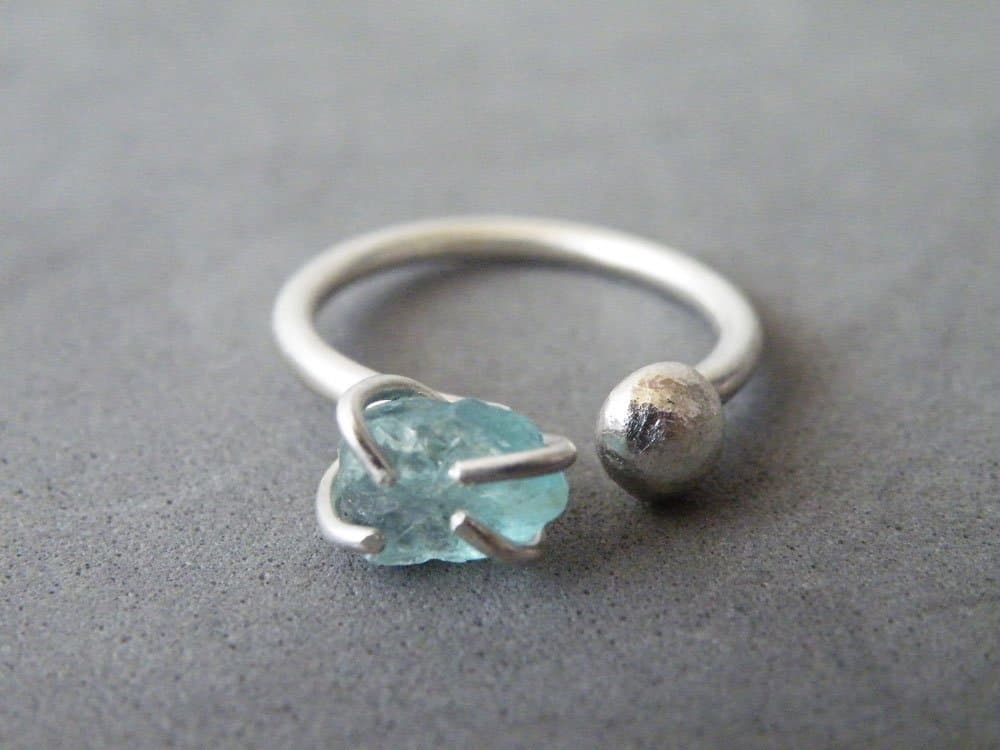 Rough Seas Blue Apatite Nugget Dual Gemstone Ring Sterling Silver Nugget Boho Ring Adjustable Ring Gemstone Jewelry