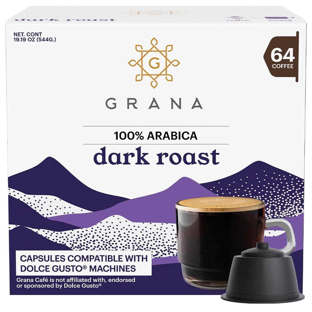 G GRANA Dark Roast Coffee Capsules Compatible with Nescafe Dolce Gusto Machines, 64 Single Serve Coffee Pods - 100% Arabica Single Source Ethical Coffee