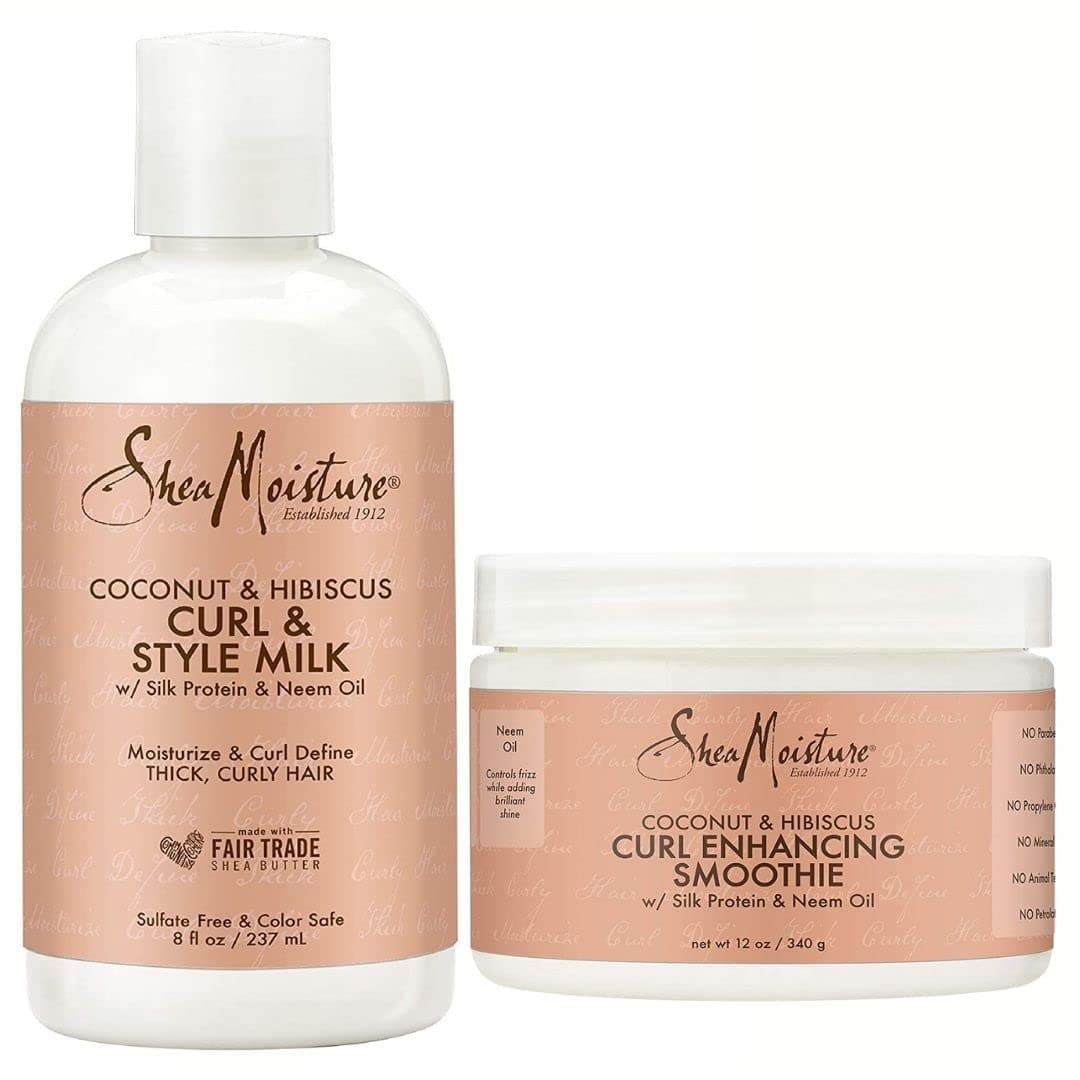 SheaMoisture Curly Hair Products, Hydrating Coconut & Hibiscus Bundle - Includes Curl & Style Milk and Curl Enhancing Smoothie, 8 oz and 12 oz