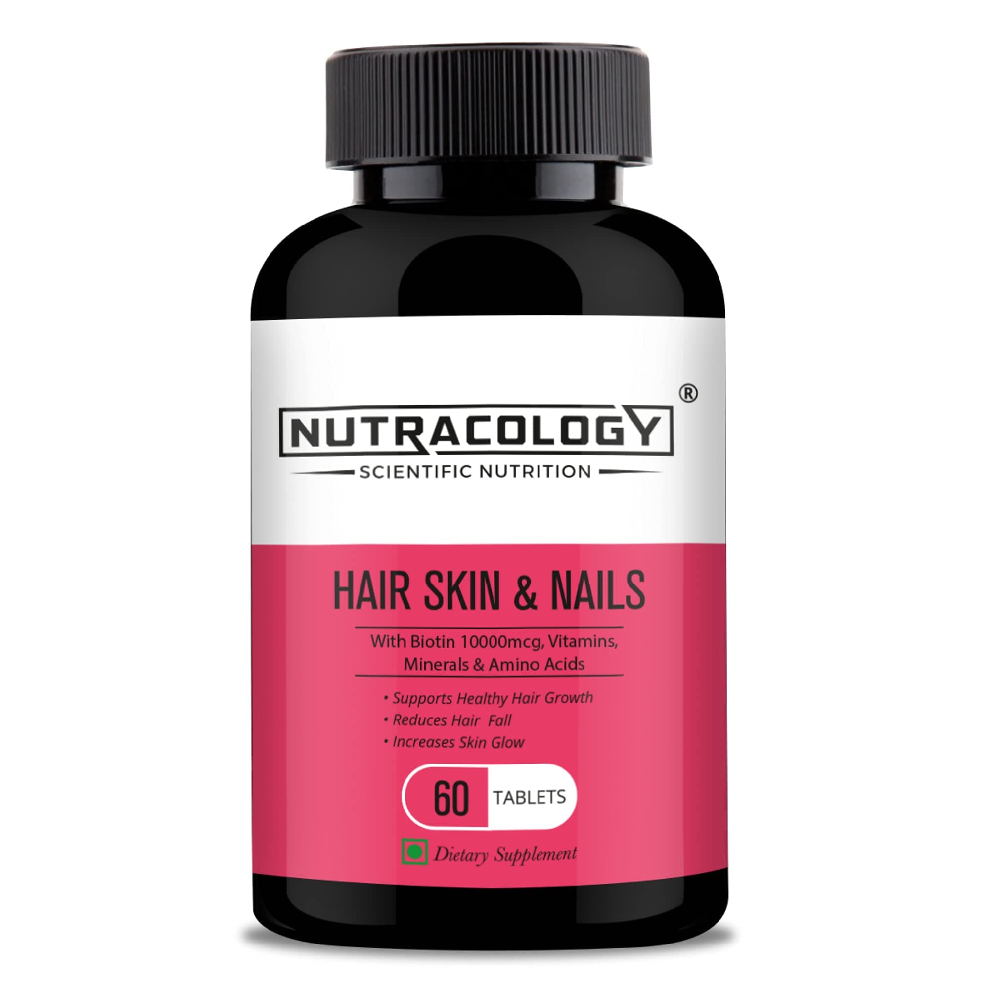 Nutracology Hair Skin & Nails with Biotin 10000mcg, amino acids, vitamins & minerals for hair growth, glowing skin and hair fall control 60 Tablets