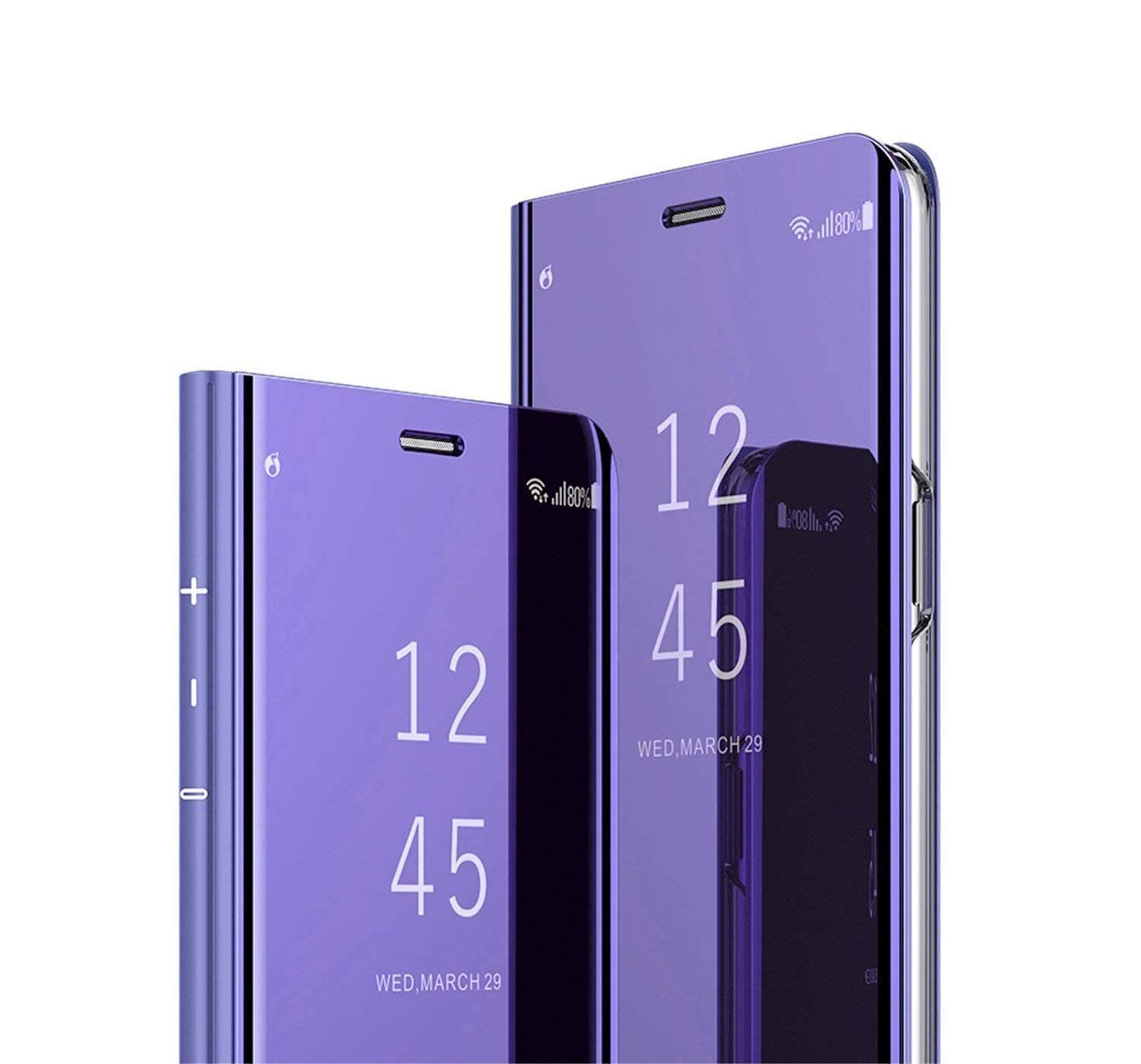 Starred Clear View Standing Cover for Samsung Galaxy S10 PC 360-degree Protective Mirror Case Shockproof Protective Flip Case (Purple)