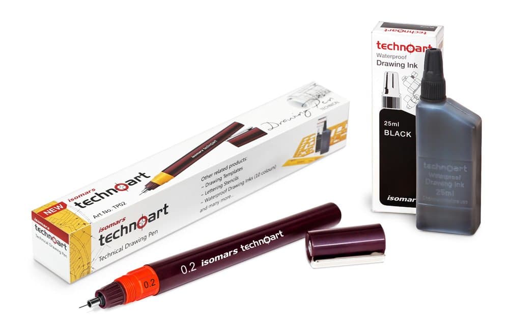 Technoart Fineliner Pen - 0.2 & Black Ink Set – Technical Drawing Pen for Art, Design, Sketching & Drafting