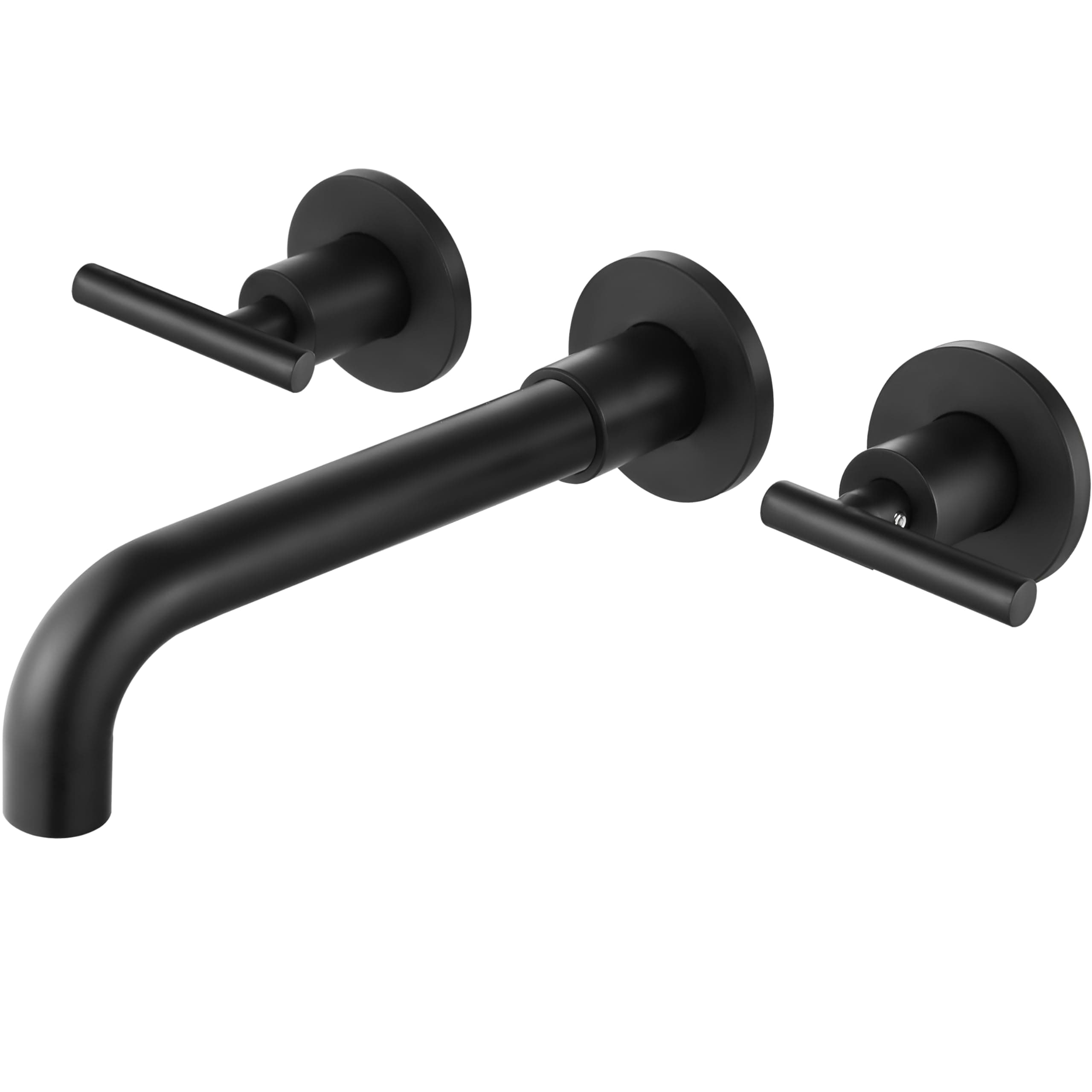 Airuida Wall Mounted Widespread Bathroom Sink Faucet Wall Mount Lavatory Faucet Vanity Sink Mixer Tap 2 Lever Handles 3 Holes 360 Swivel Spout with Brass Rough in Valve Matte Black