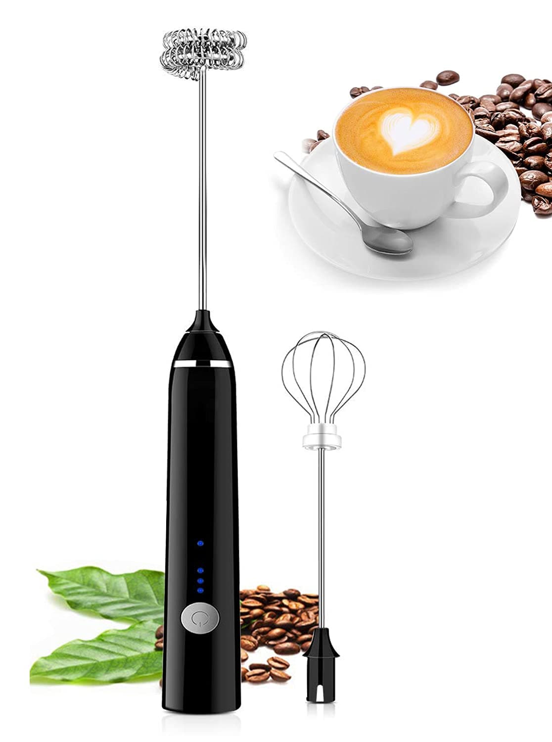 Handheld Milk Frother. 3 In 1; Electric Foam Maker, Egg Beater, Drink Mixer. USB Rechargeable, Mini Blender For Coffee Latte Cappuccino Hot Chocolate, Black