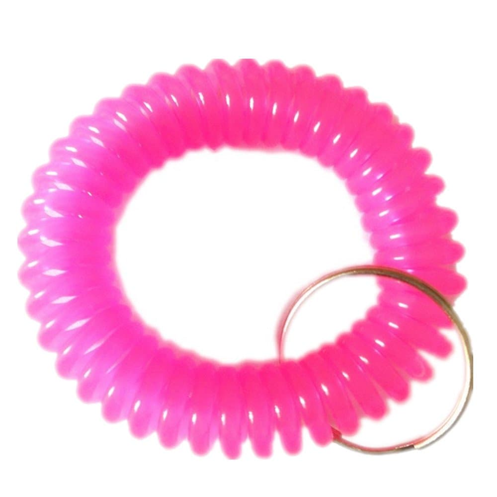 SFamily Pack of 12 Soft Flexible Plastic Spiral Spring Coil Wristband Key Ring Chain Tags Telephone Line Wire Keychains (Hot Pink)